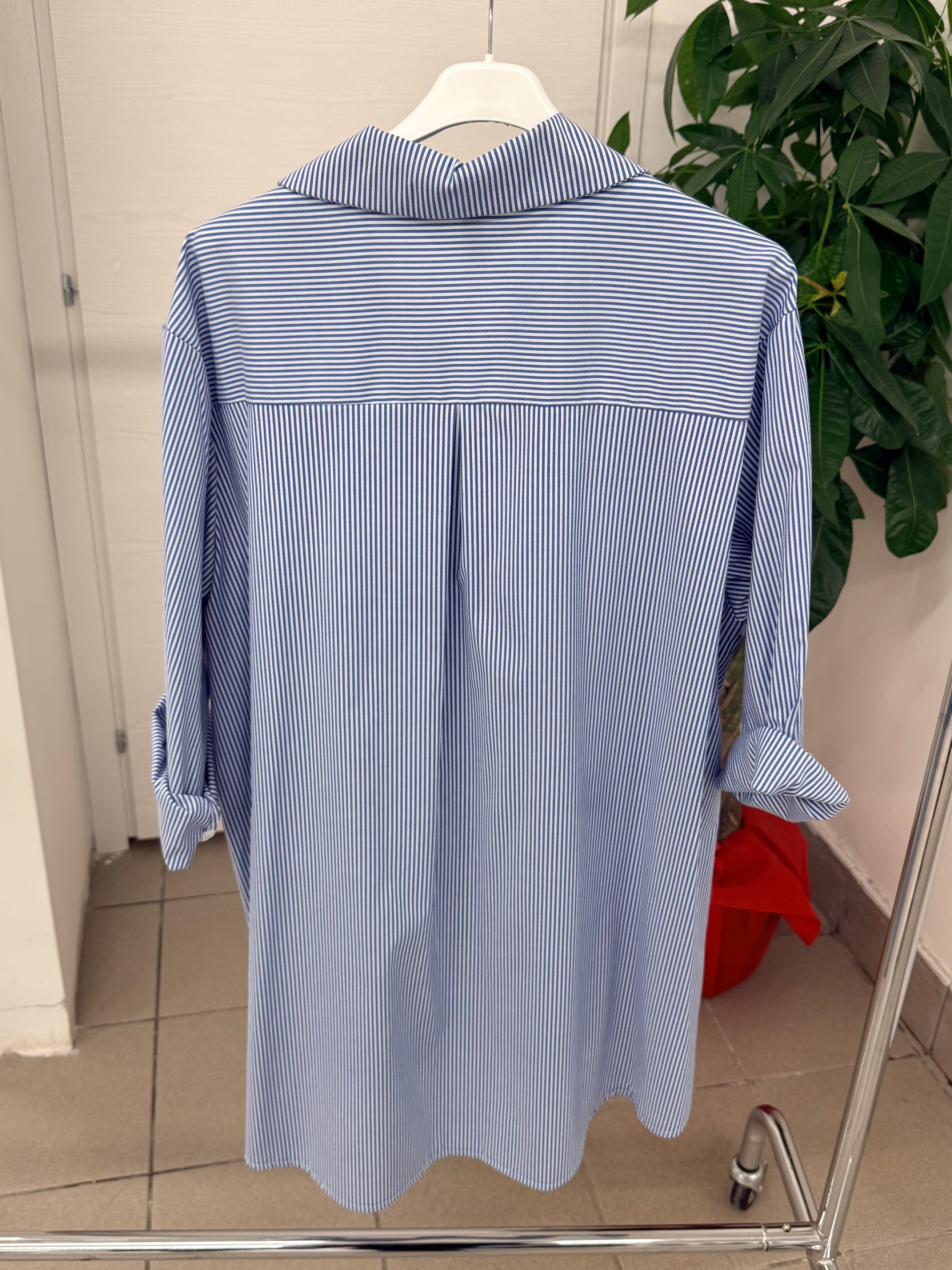 Camicia in cotone a righe con ricami fiorati FGD MODA
