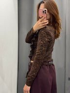 Top Crop In Pizzo A Maniche Lunghe Con Volant FGD MODA