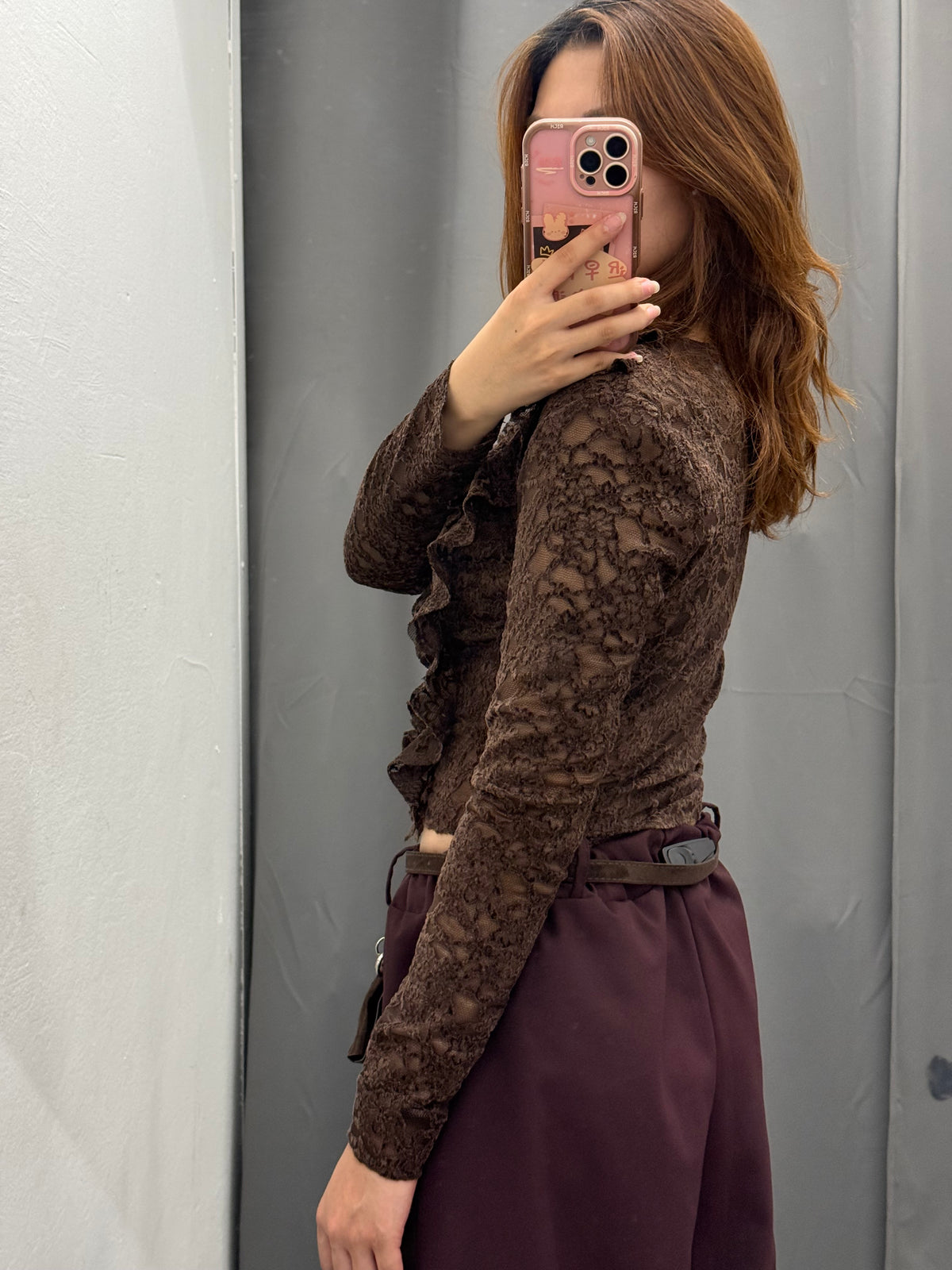 Top Crop In Pizzo A Maniche Lunghe Con Volant FGD MODA