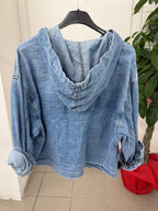 Giacca denim con cappuccio e tasche FGD MODA