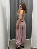 Set Coordinato Top con Spalline Regolabili e Pantaloni Balloon a Quadri FGD MODA