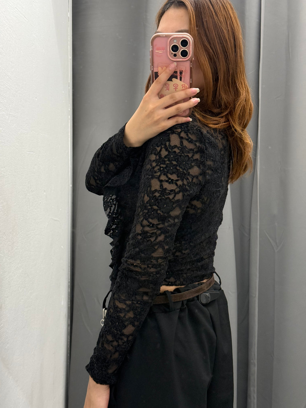 Top Crop In Pizzo A Maniche Lunghe Con Volant FGD MODA