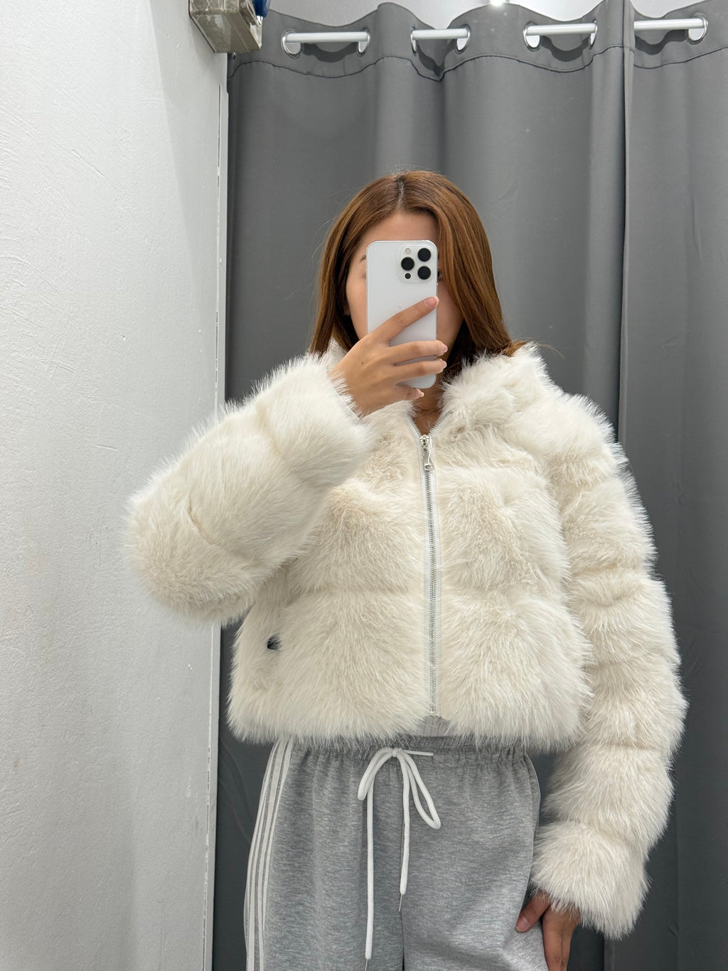 Giacca Pelliccia Crop Chiusura A Zip Con Cappuccio FGD MODA