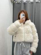 Giacca Pelliccia Crop Chiusura A Zip Con Cappuccio FGD MODA