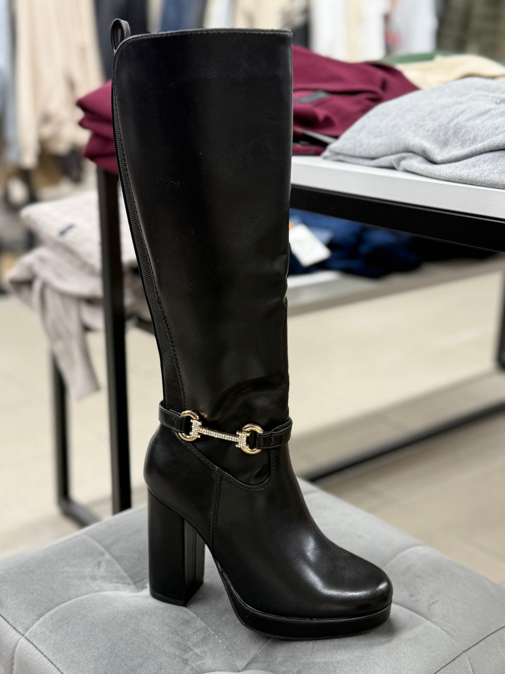 Stivali in ecopelle alti con gioiello tacco 12cm FGD MODA