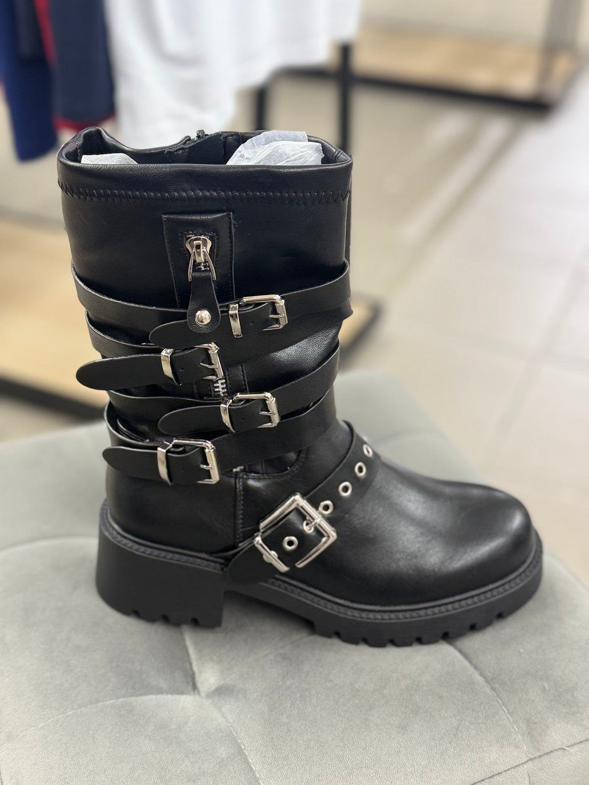 Stivali In Ecopelle Con Cinturini MS2155 FGD MODA