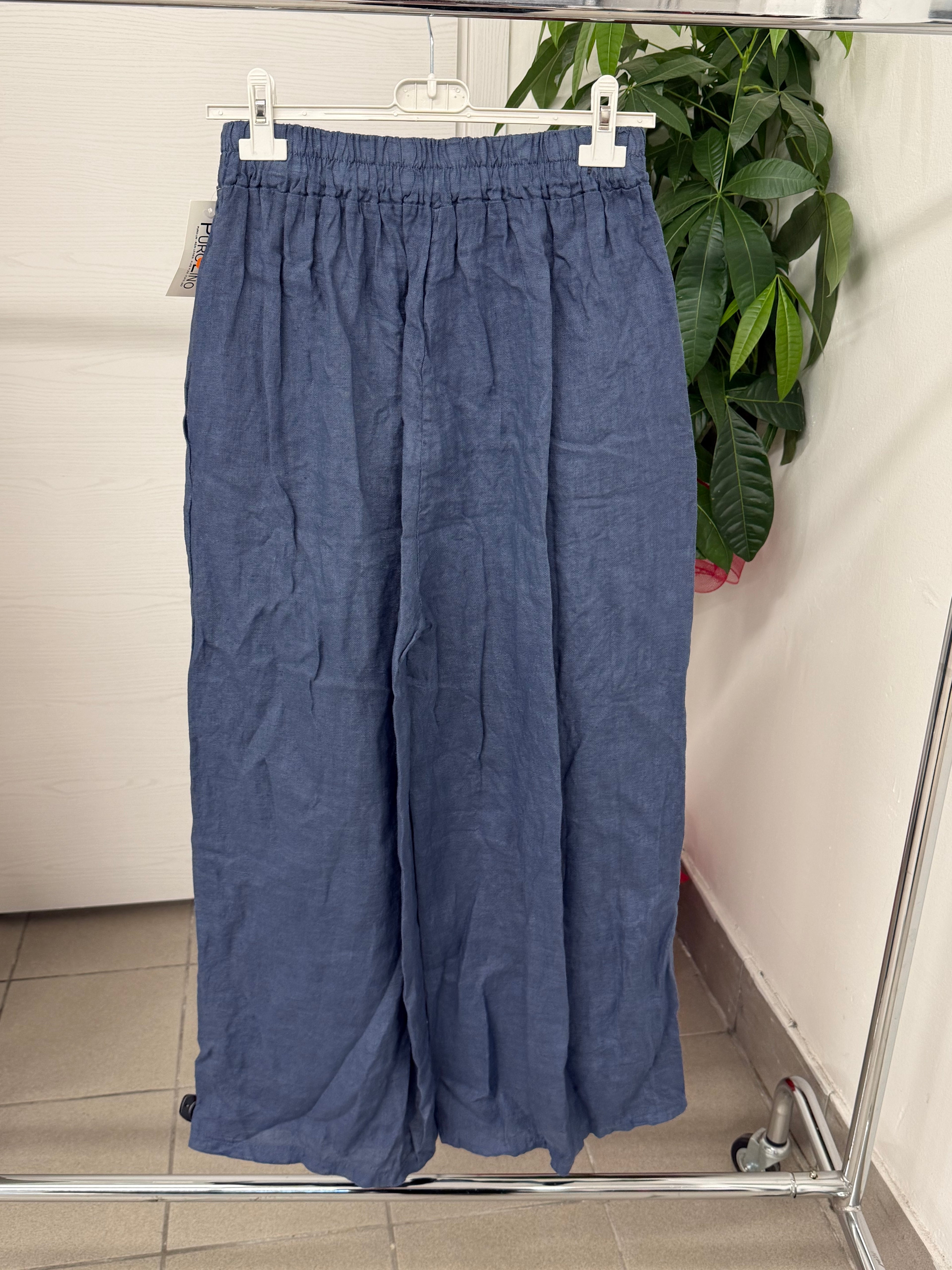 Pantaloni 100% lino a gamba larga FGD MODA