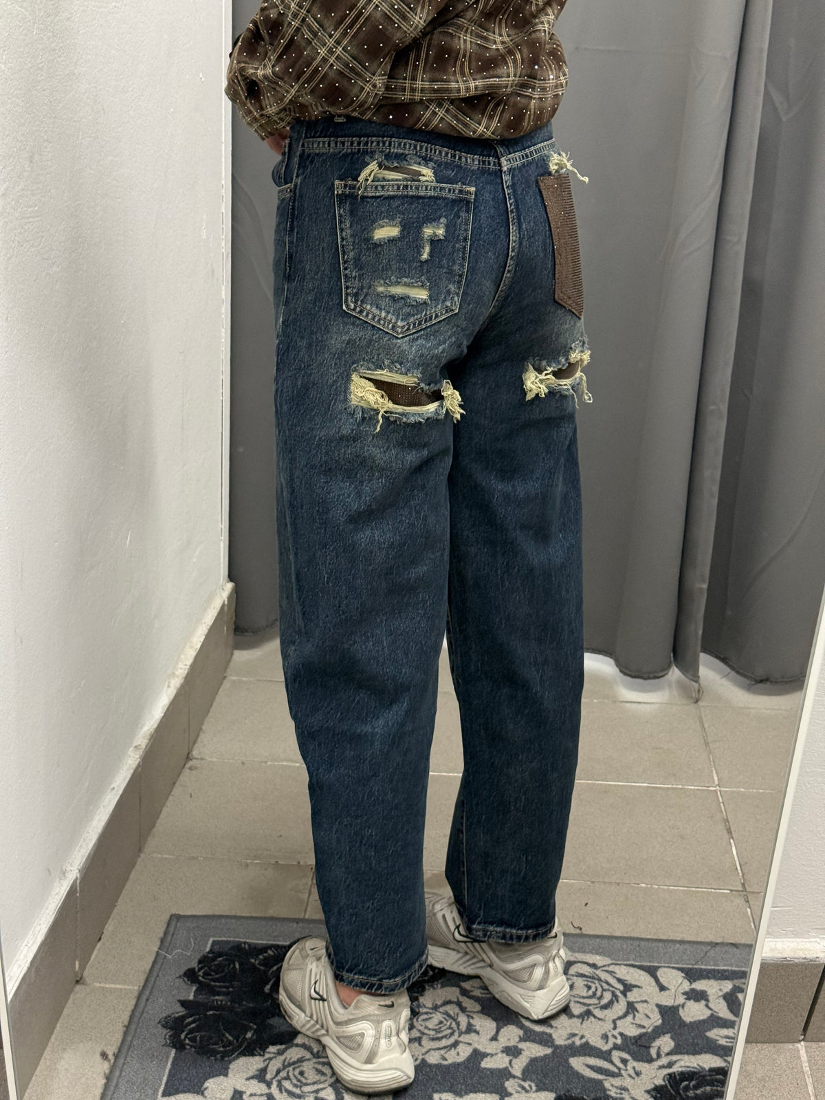 Jeans Balloon Con Taschino E Strappo Brillantinato Marrone YW-2020 FGD MODA