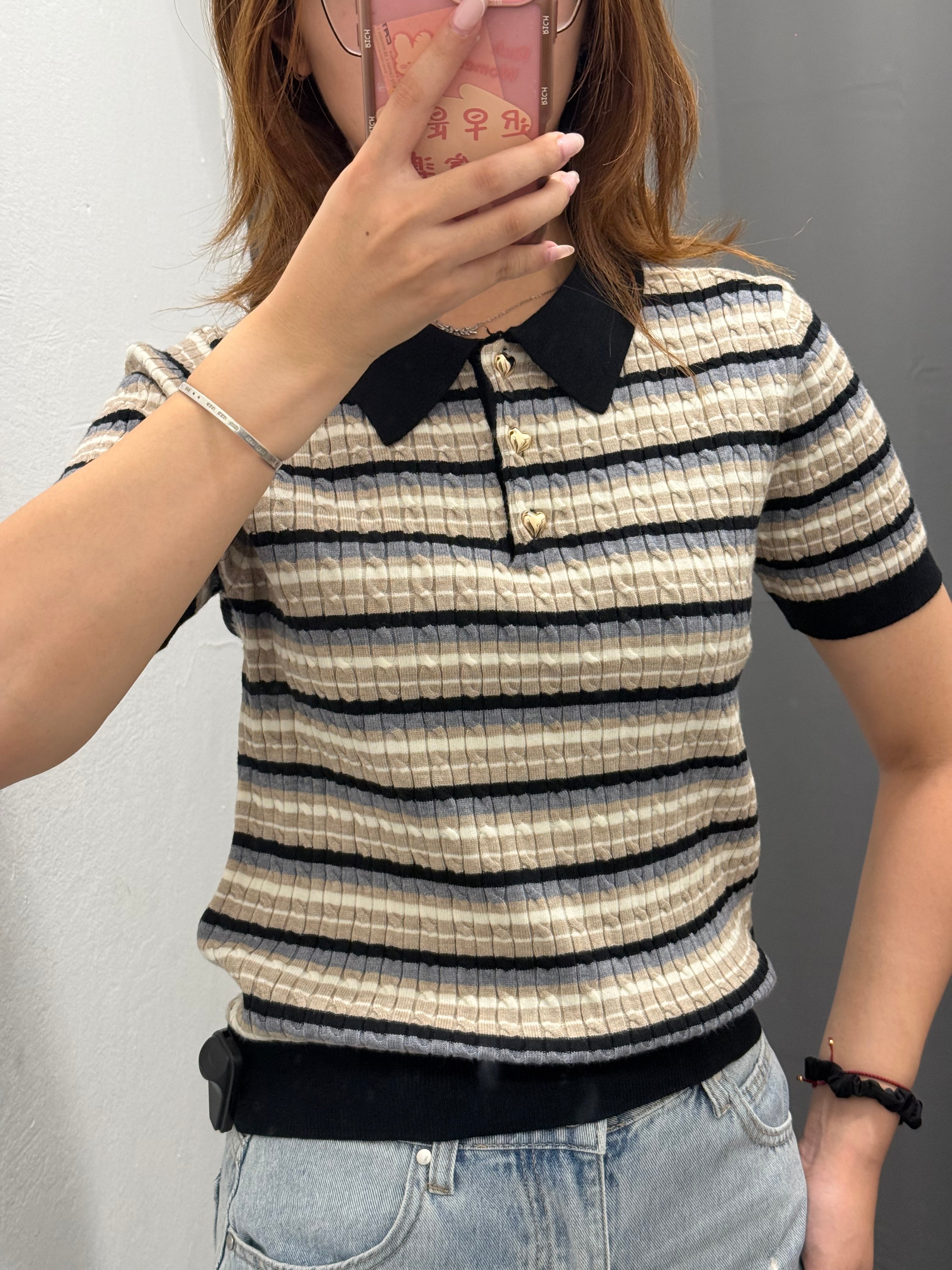 Polo Knit Maniche Corte A Righe FGD MODA