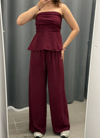 Set Coordinato Top a Fascia con Arricciatura e Pantaloni a Palazzo FGD MODA