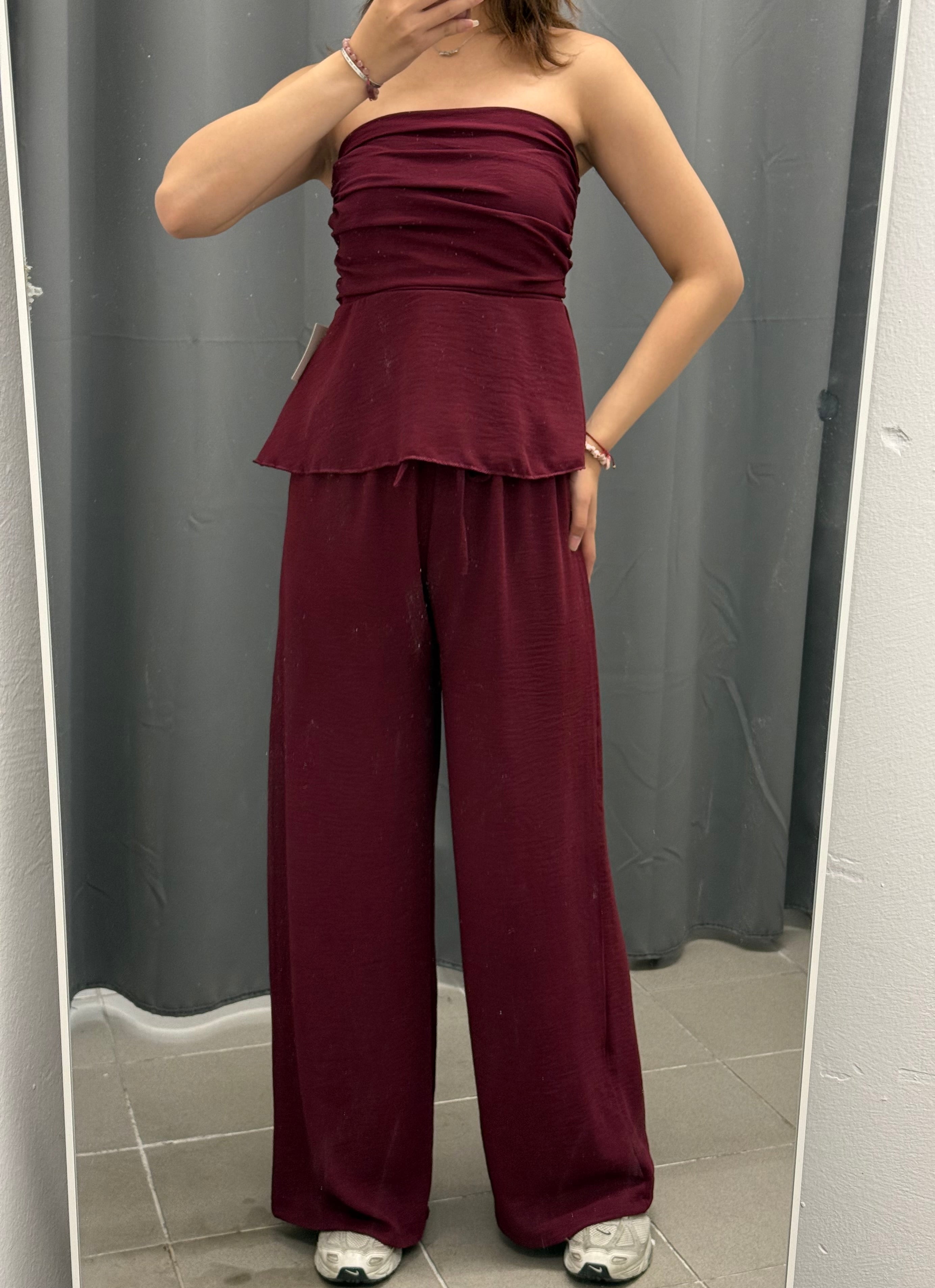 Set Coordinato Top a Fascia con Arricciatura e Pantaloni a Palazzo FGD MODA
