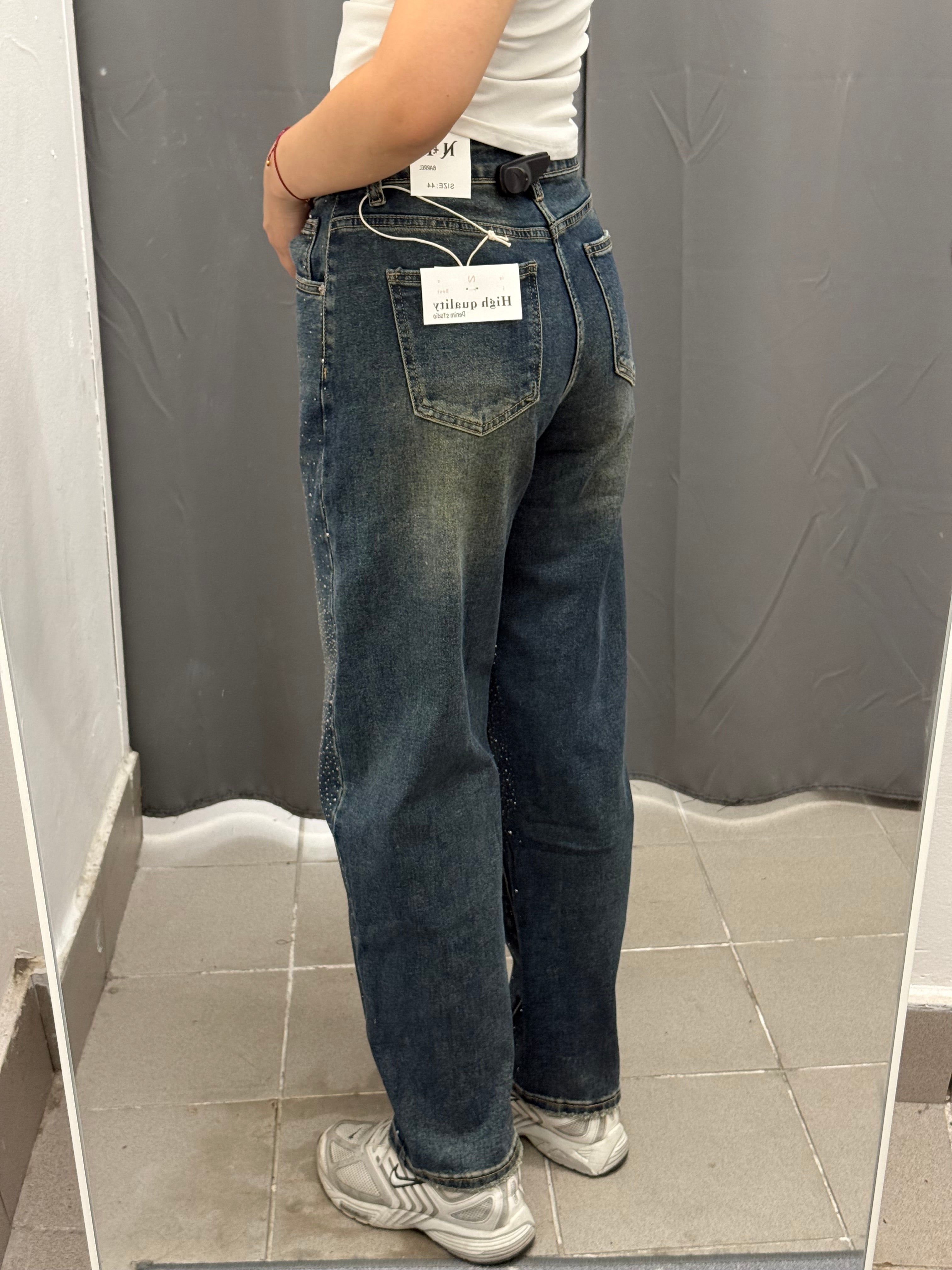 Jeans Barrel con Brillantini Fino a Taglia 52 G385 FGD MODA