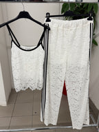 Set coordinato in pizzo Canotta e Pantaloni a palazzo con strisce laterali FGD MODA
