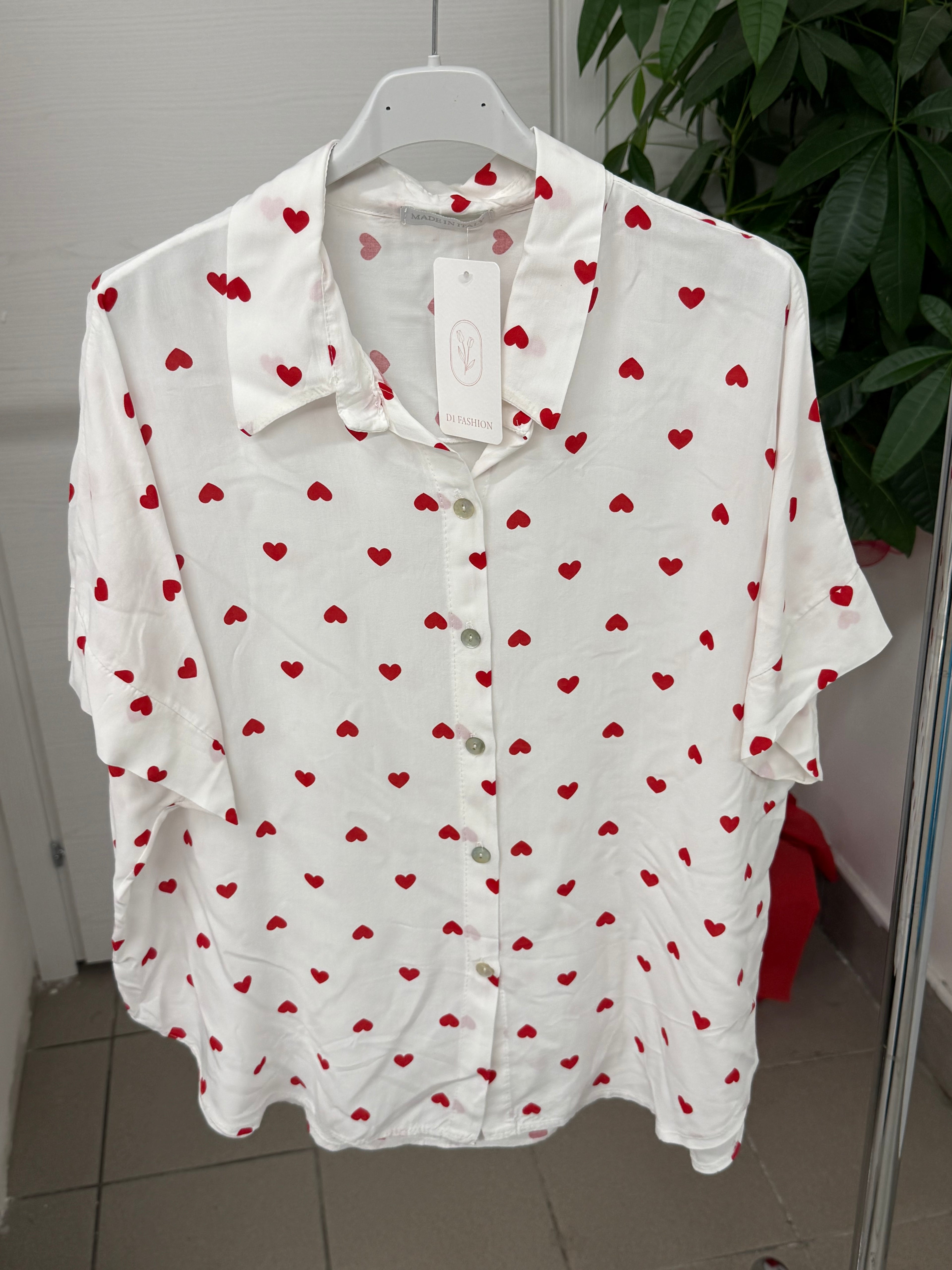 Camicia 100% Viscosa con Stampa Cuoricini FGD MODA