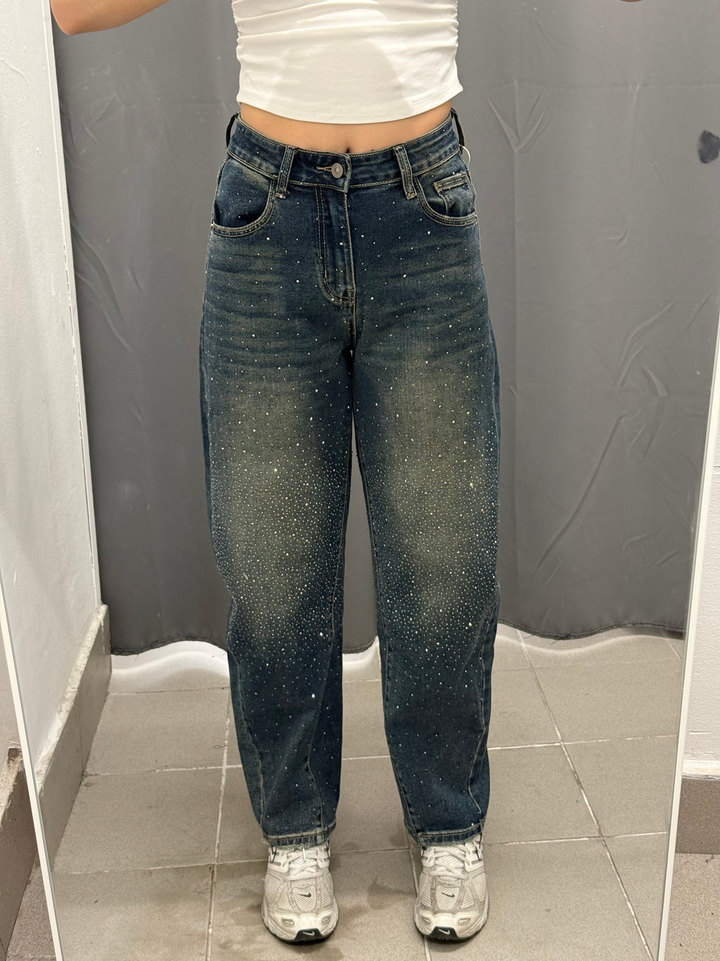 Jeans Barrel con Brillantini Fino a Taglia 52 G385 FGD MODA