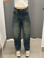 Jeans Barrel con Brillantini Fino a Taglia 52 G385 FGD MODA