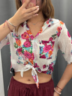 Camicia in Viscosa e Cotone Crop a Fantasia FGD MODA