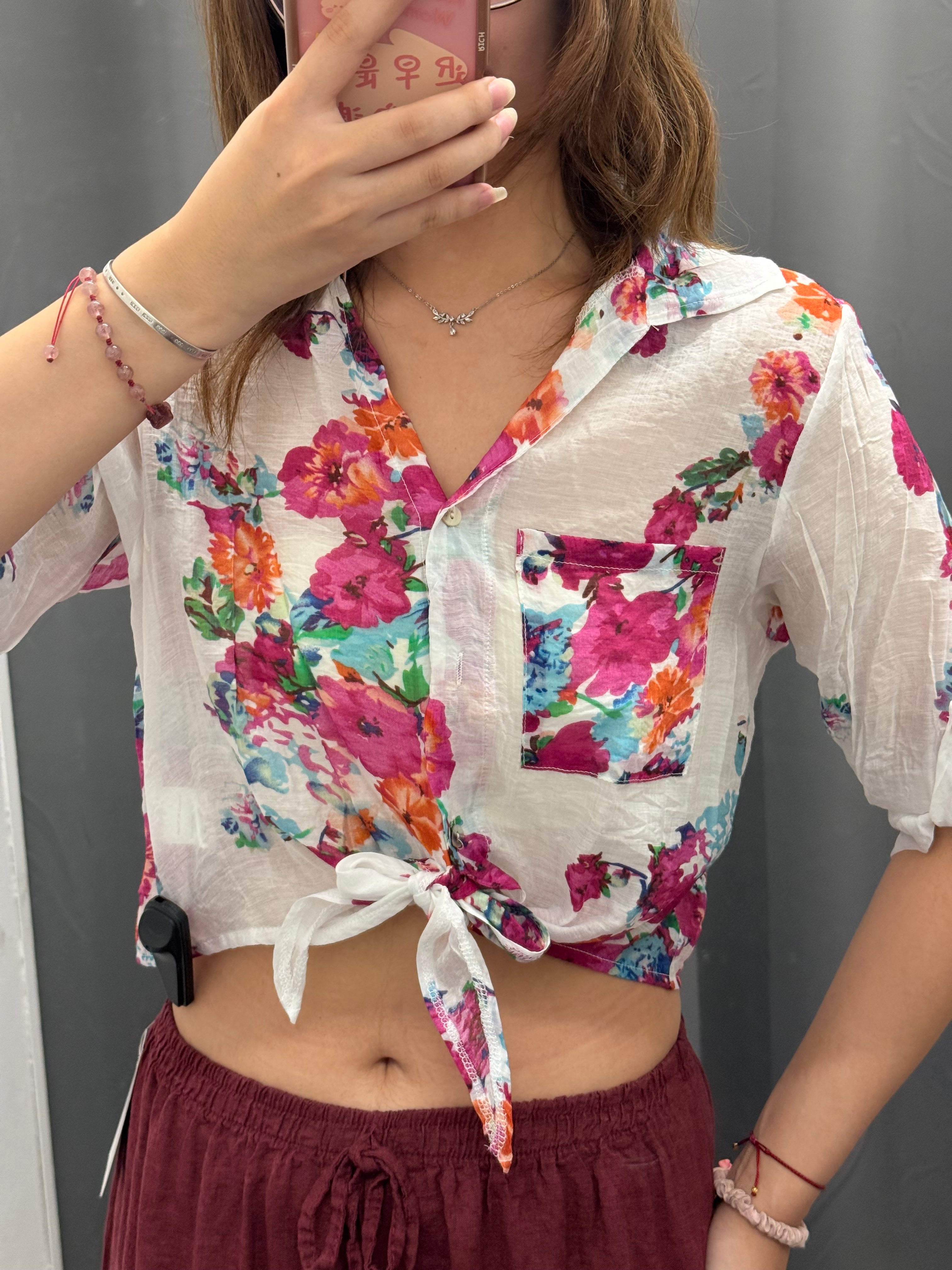 Camicia in Viscosa e Cotone Crop a Fantasia FGD MODA