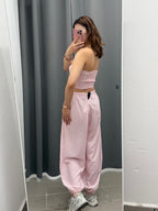 Set coordinato Top crop e Pantaloni balloon a quadri FGD MODA