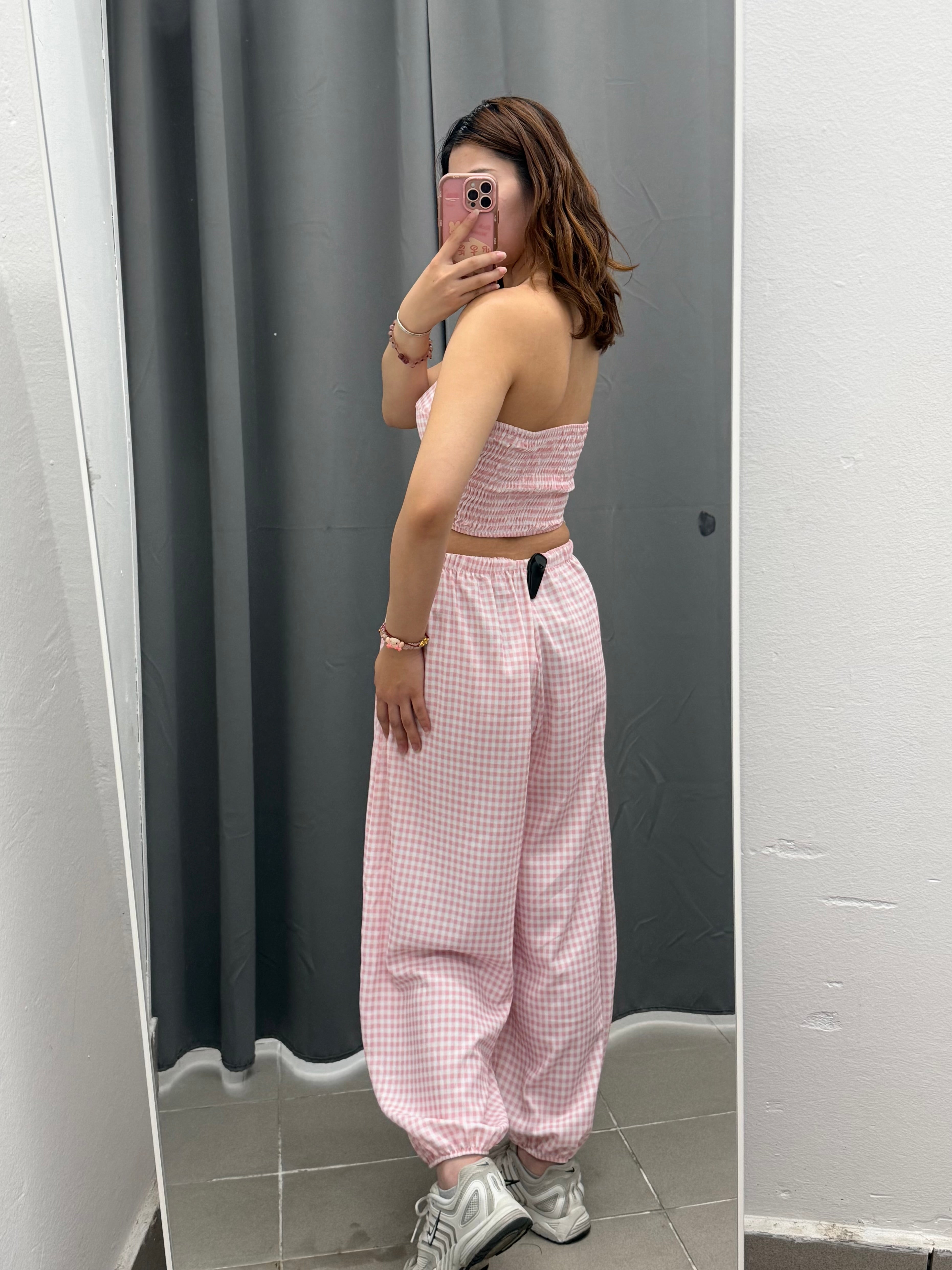 Set coordinato Top crop e Pantaloni balloon a quadri FGD MODA