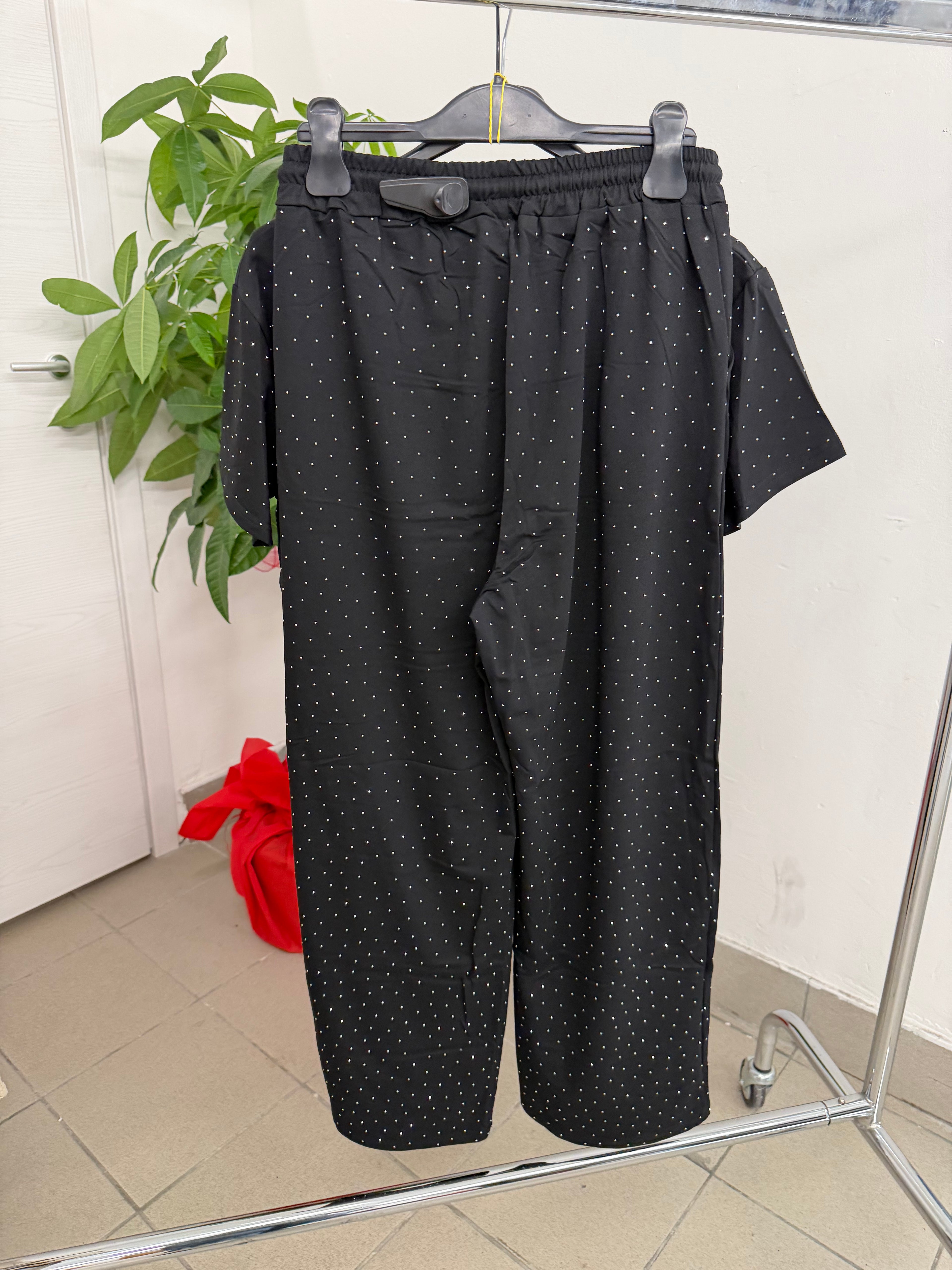 Coordinato t-shirt e tuta a palazzo brillantinato FGD MODA