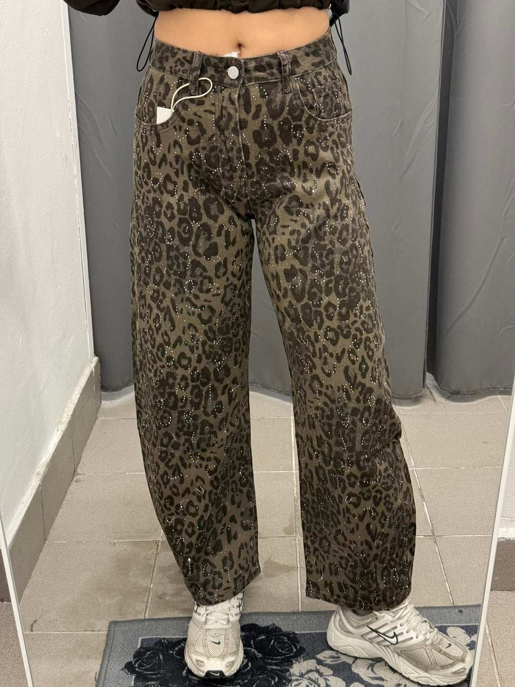 Jeans Barrel Leopardato Con Brillantini FT882 FGD MODA