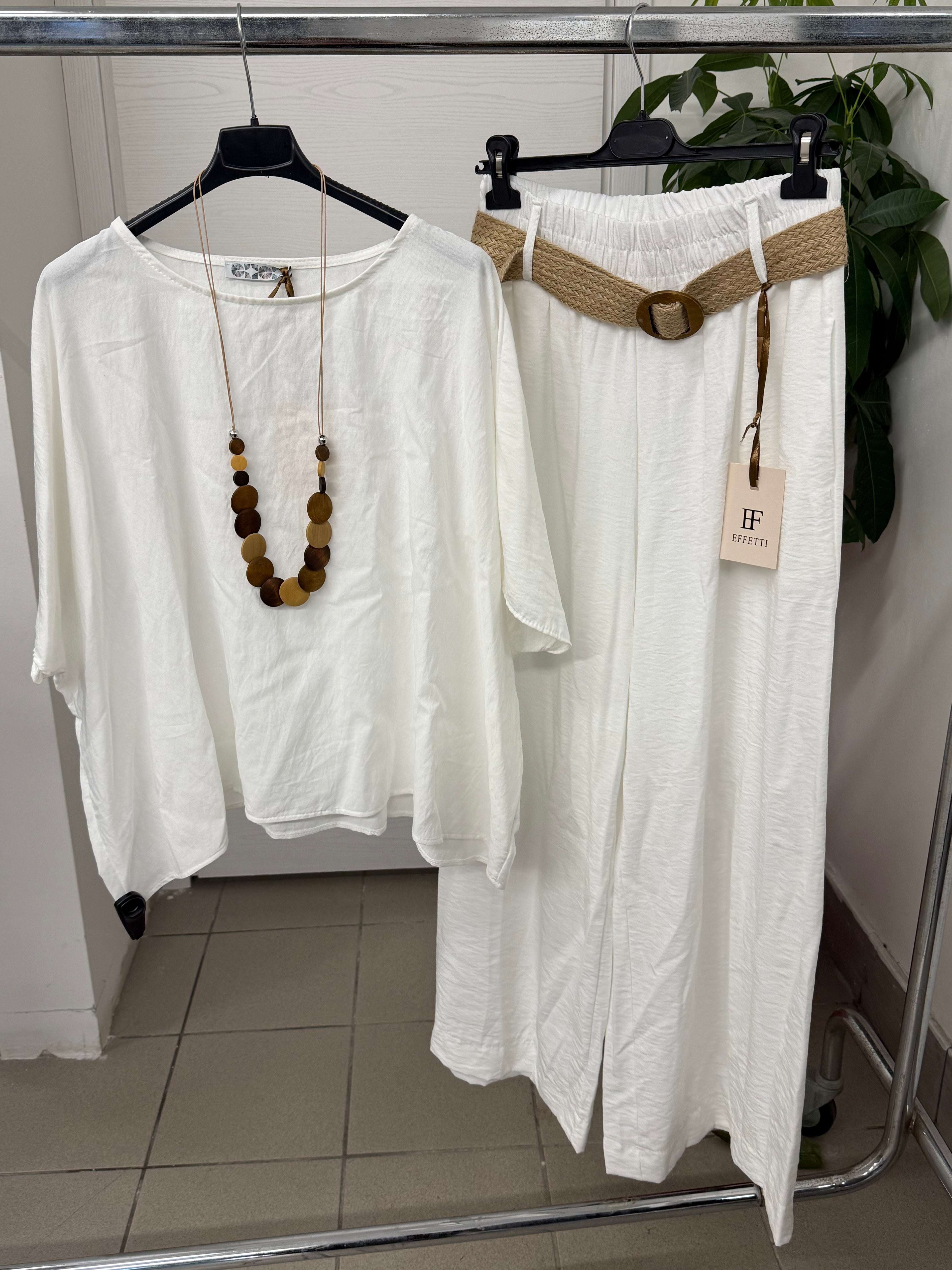 Set coordinato in cotone e viscosa Maglietta e Pantaloni a palazzo con cinta FGD MODA