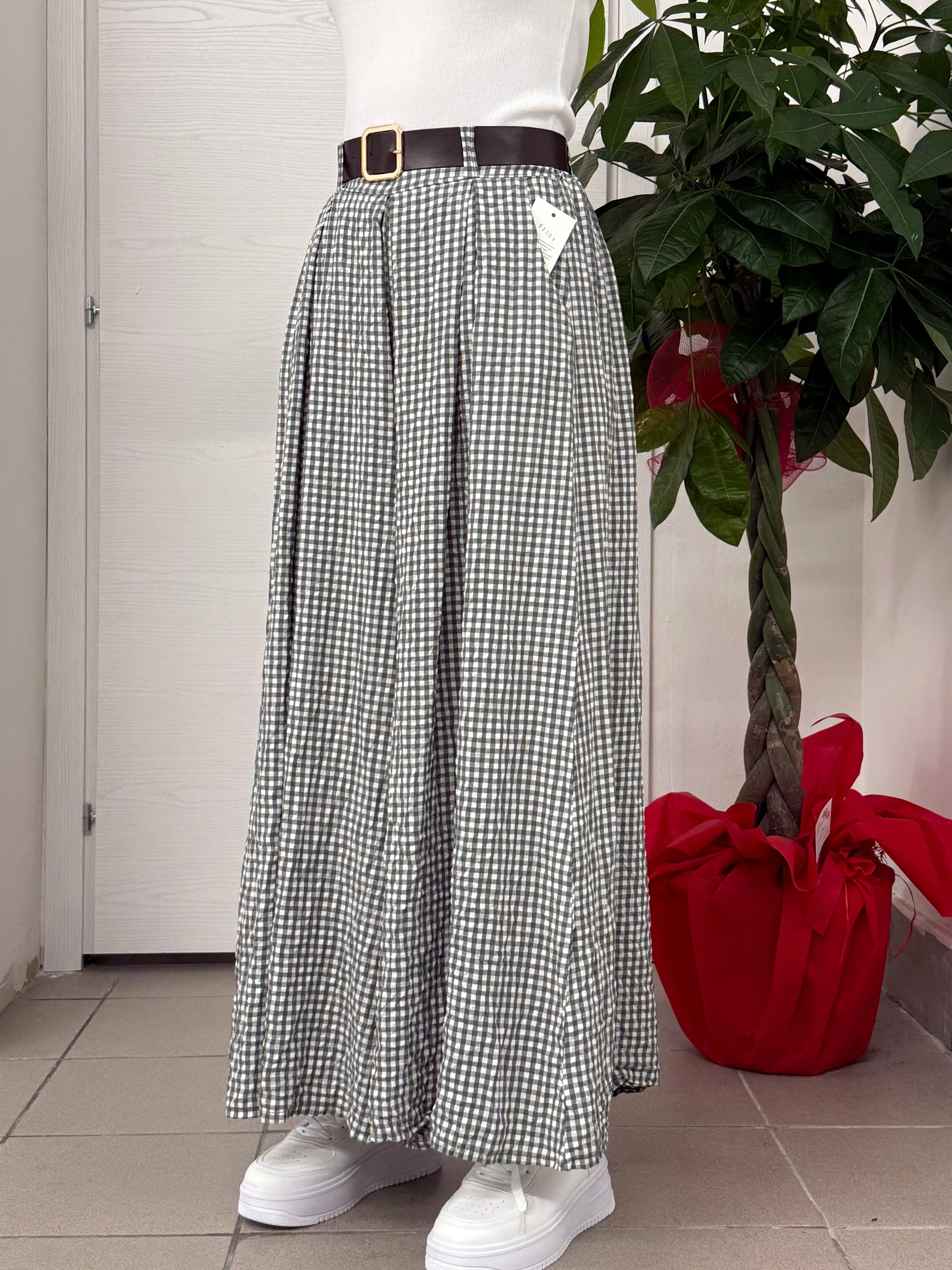 Pantaloni a gamba larga a quadri con cinta FGD MODA