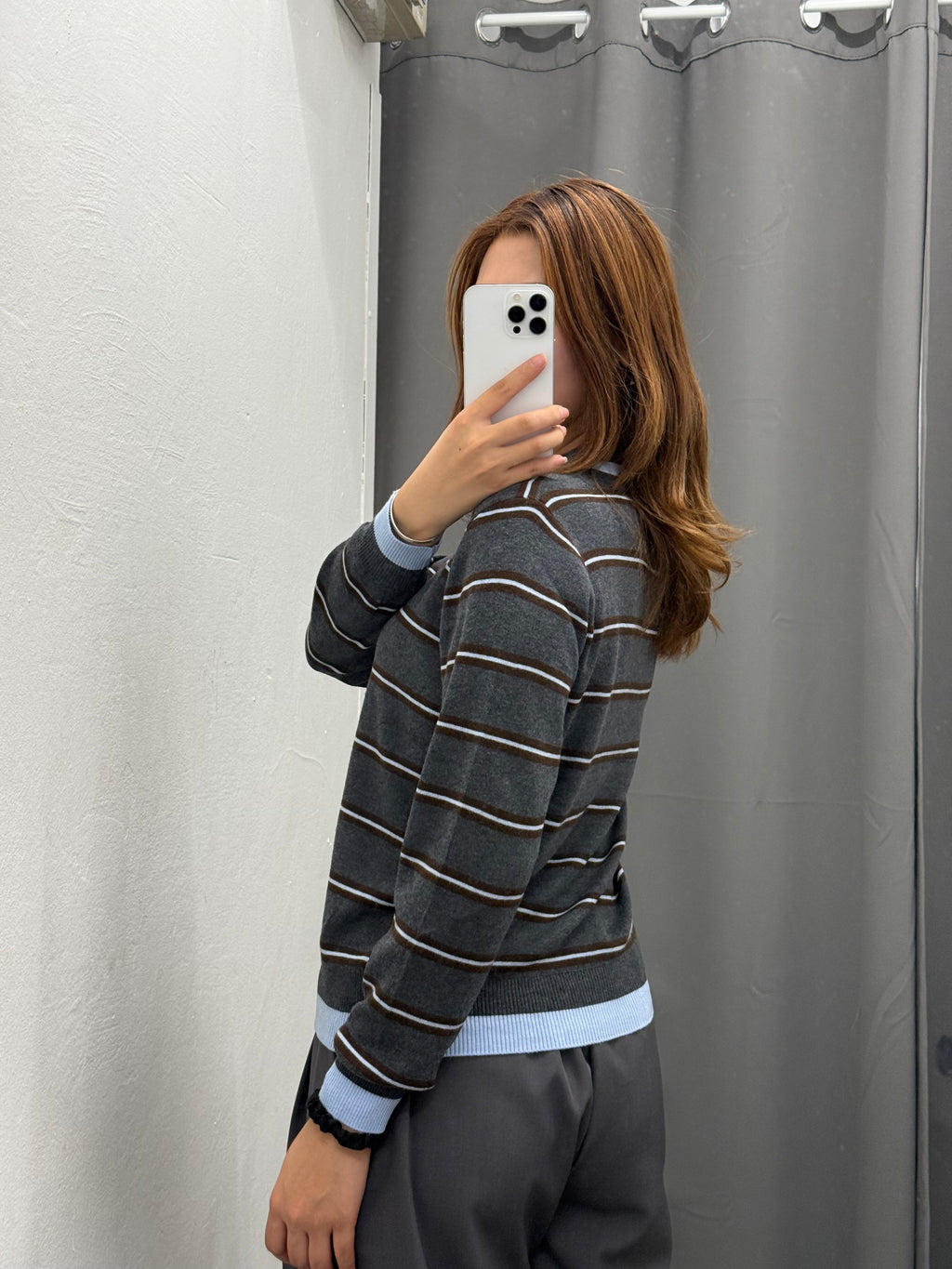Polo Knit A Righe A Maniche Lunghe FGD MODA