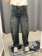 Jeans Balloon Con Tasche E Inserti Militari Laterali FX5438 FGD MODA