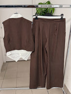 Set coordinato Gilet misto camicia e Pantaloni a palazzo con banda gessato FGD MODA