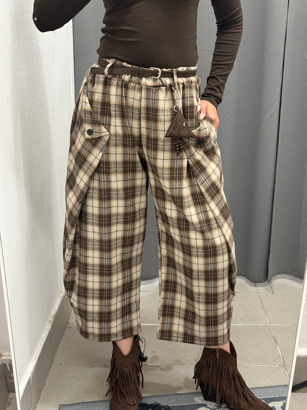 Pantaloni Barrel A Quadri Con Pence FGD MODA