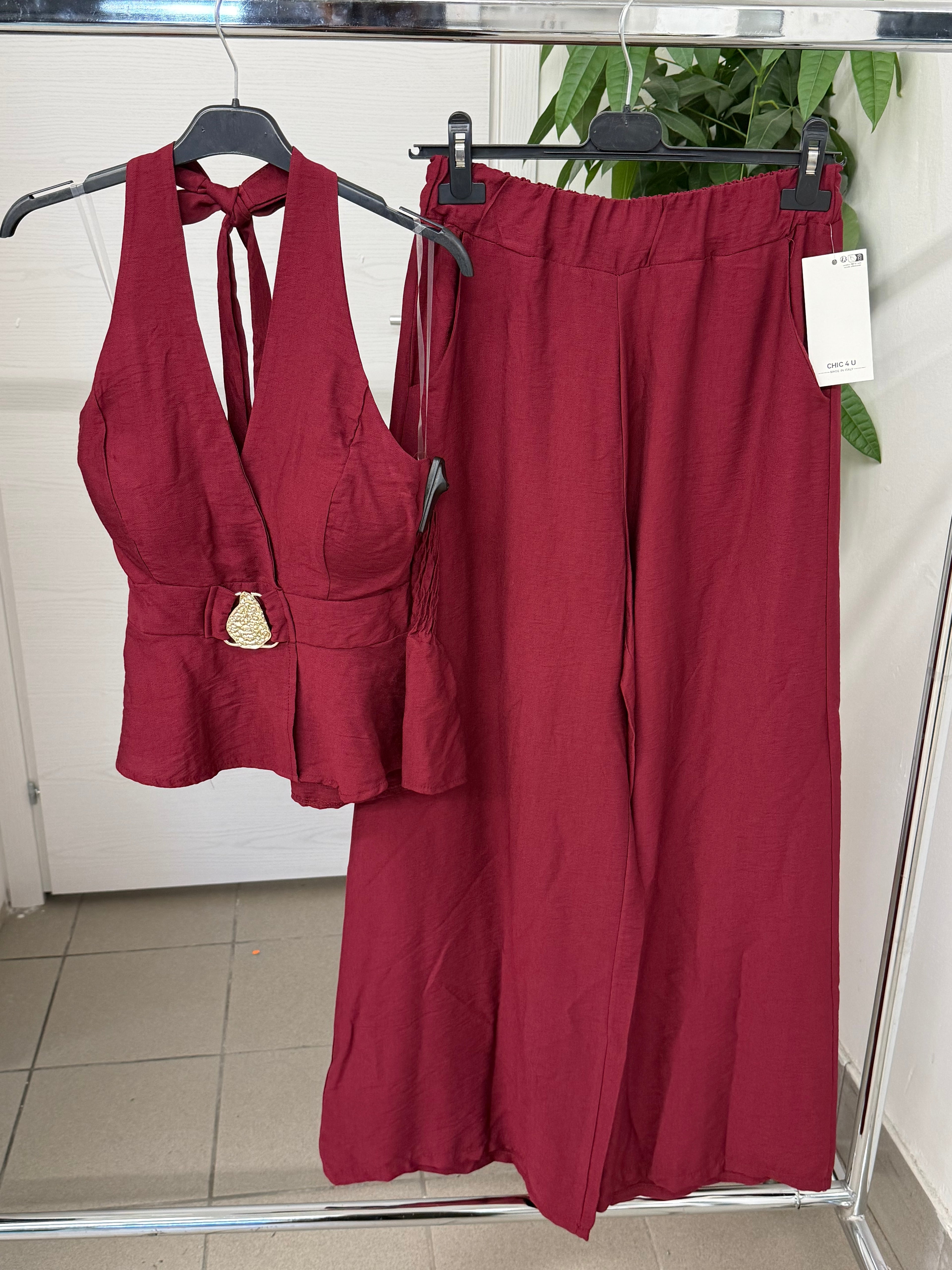 Set coordinato Top con laccio e Pantaloni a gamba larga FGD MODA