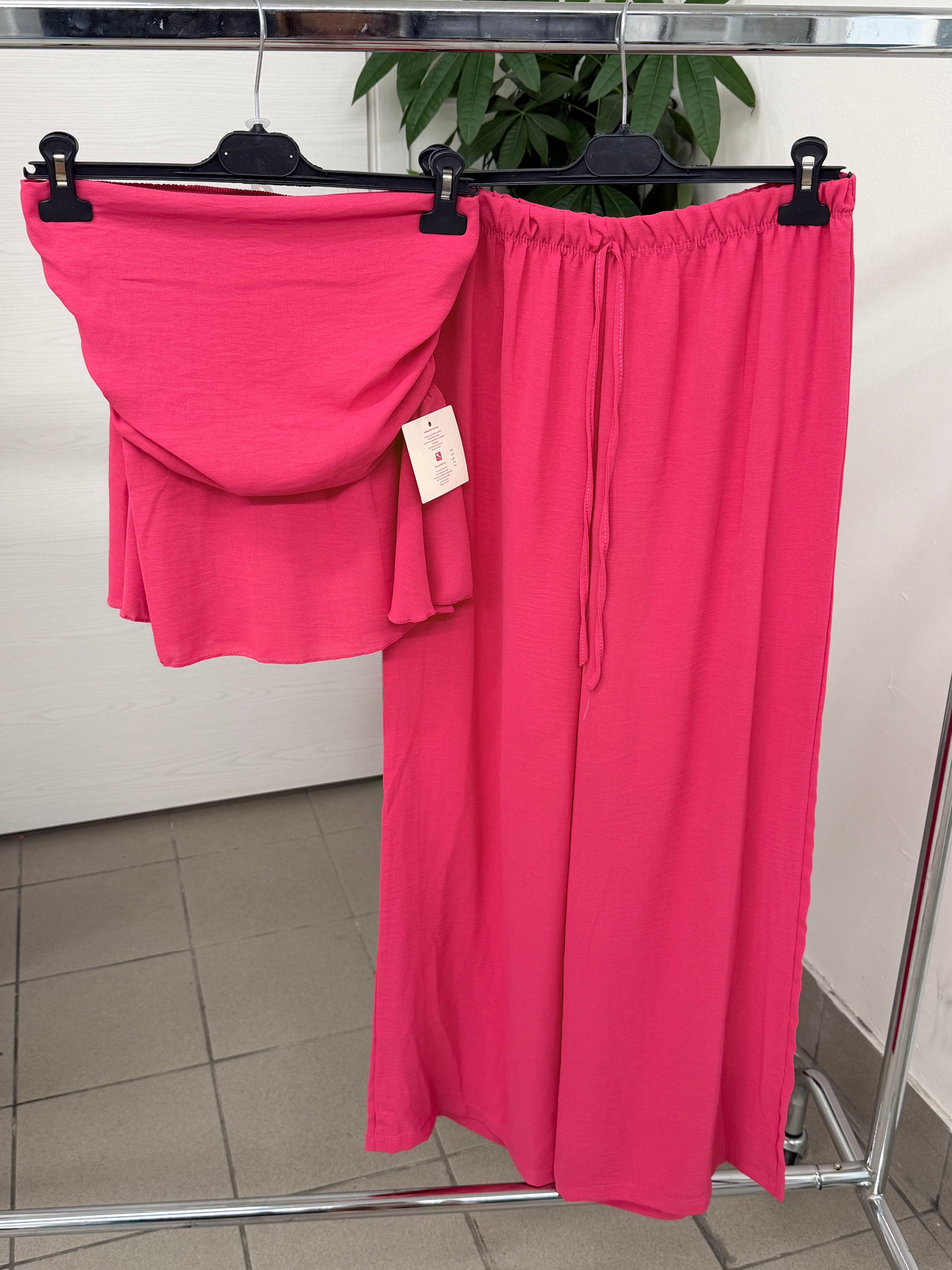Set Coordinato Top a Fascia con Arricciatura e Pantaloni a Palazzo FGD MODA