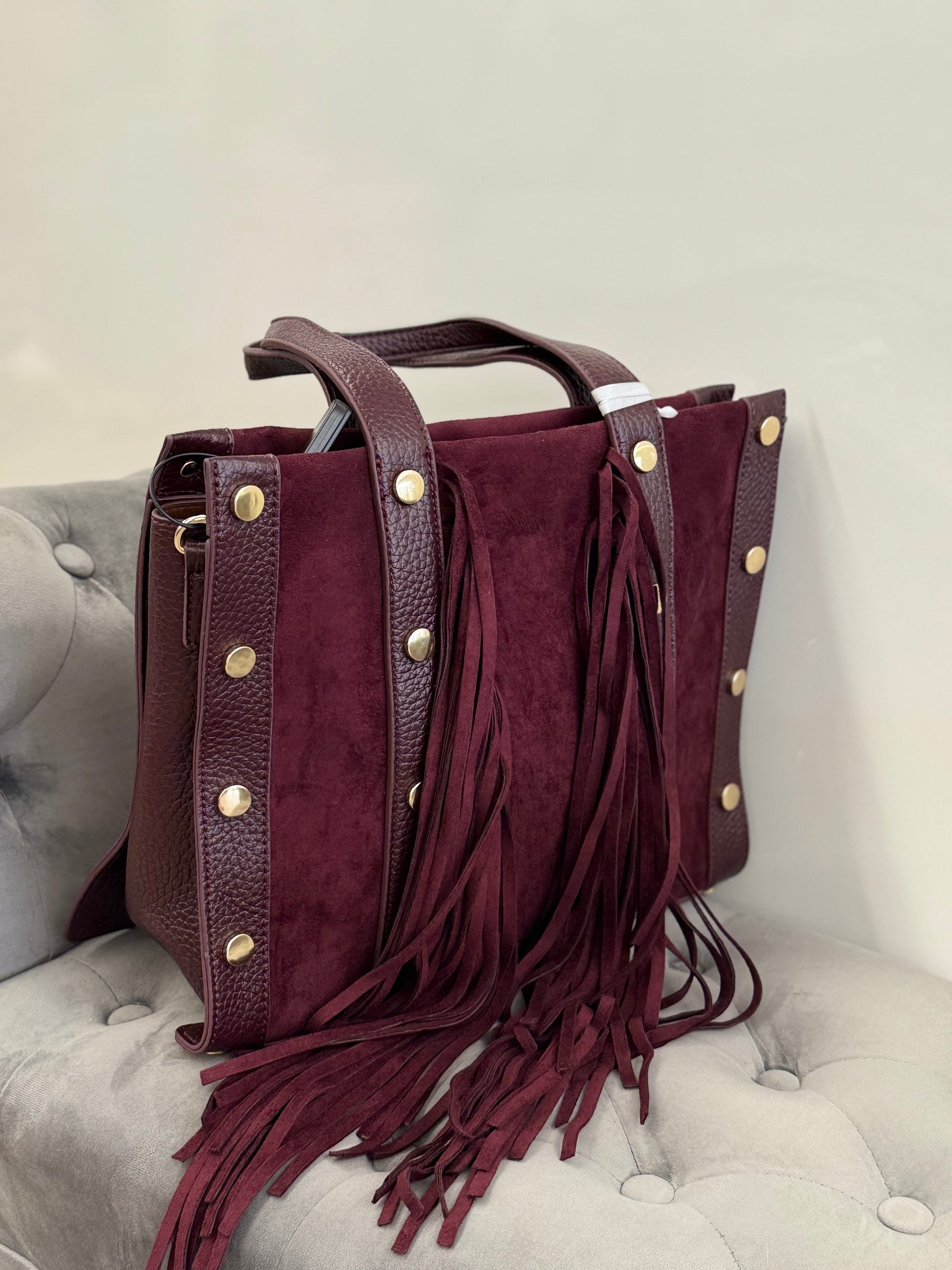 Borsa da spalla in camoscio con frange con tracolla FGD MODA