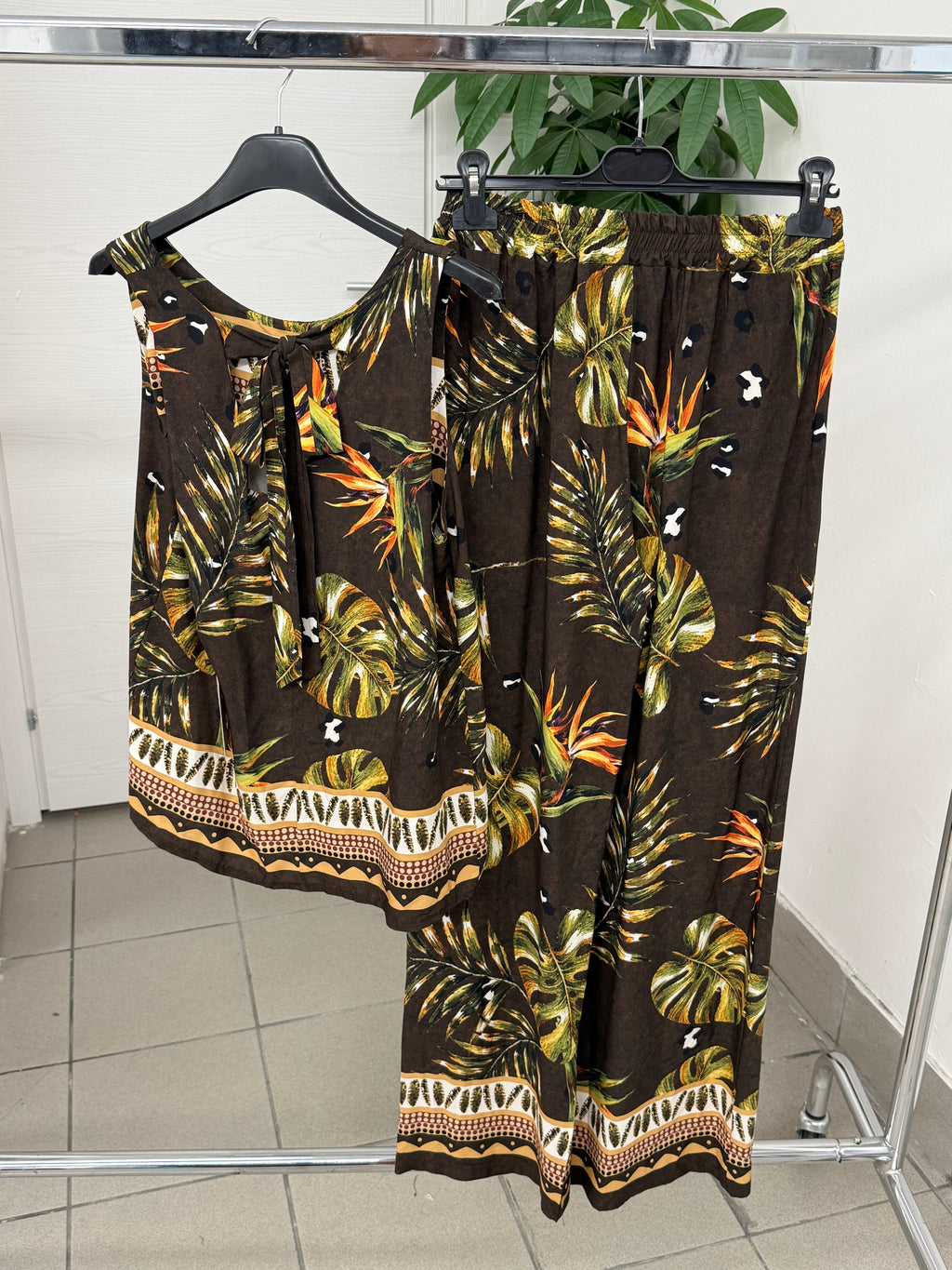 Set Coordinato 100% Viscosa Canotta e Pantaloni a Palazzo a Fantasia FGD MODA