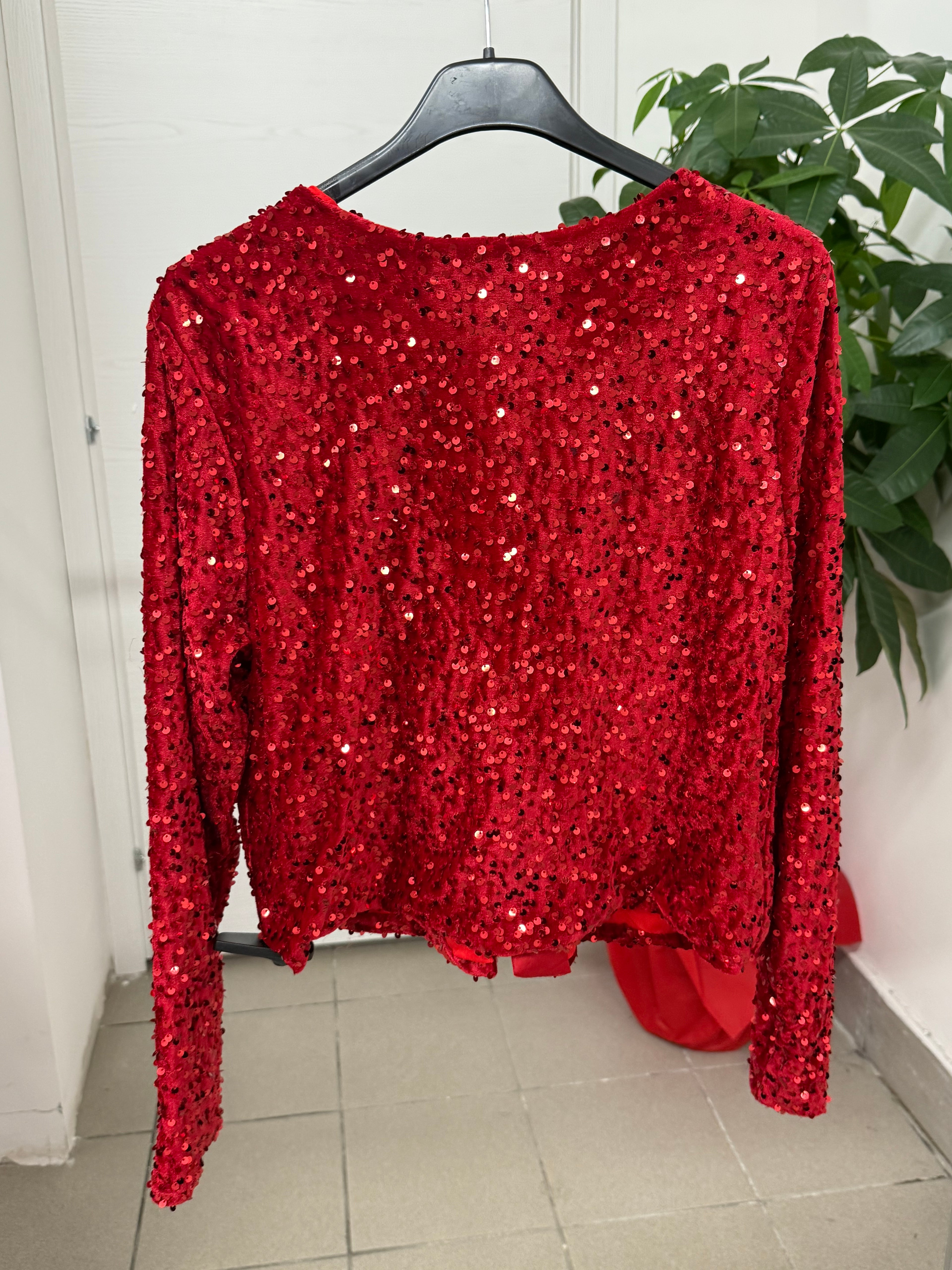 Giacca in velluto con paillettes con chiusura a fiocchi FGD MODA