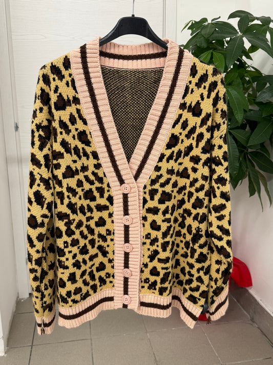 Cardigan leopardato con banda colorata FGD MODA