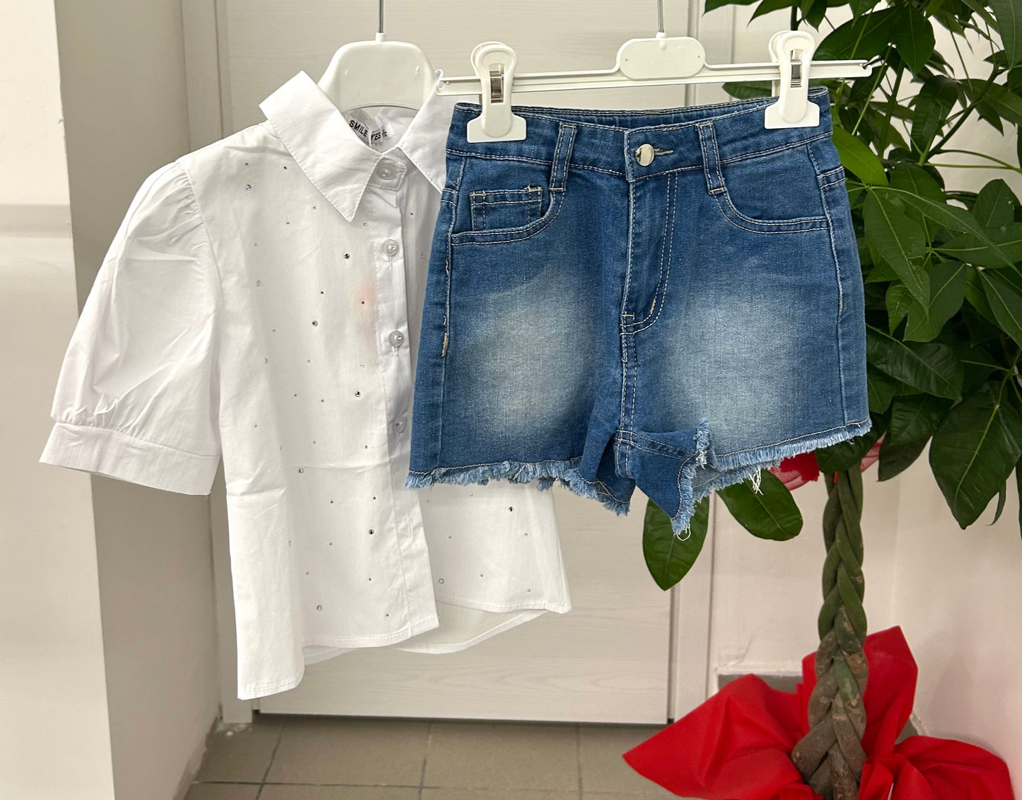 Set coordinato camicia e pantaloncini jeans FGD MODA