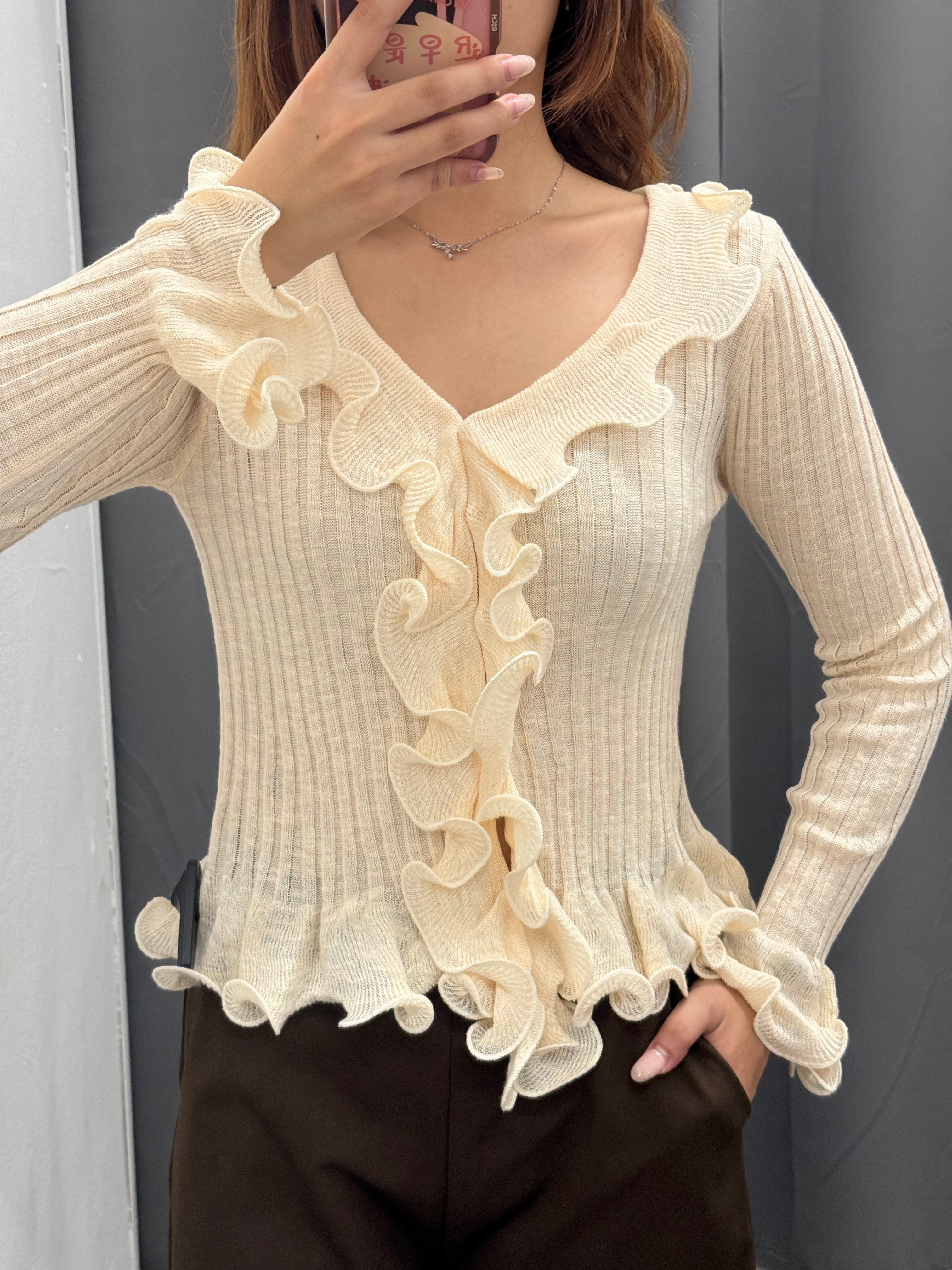 Maglia A Coste Con Volant FGD MODA