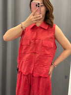 Gilet semitrasparente in Lyocell con taschini LUMINA FGD MODA