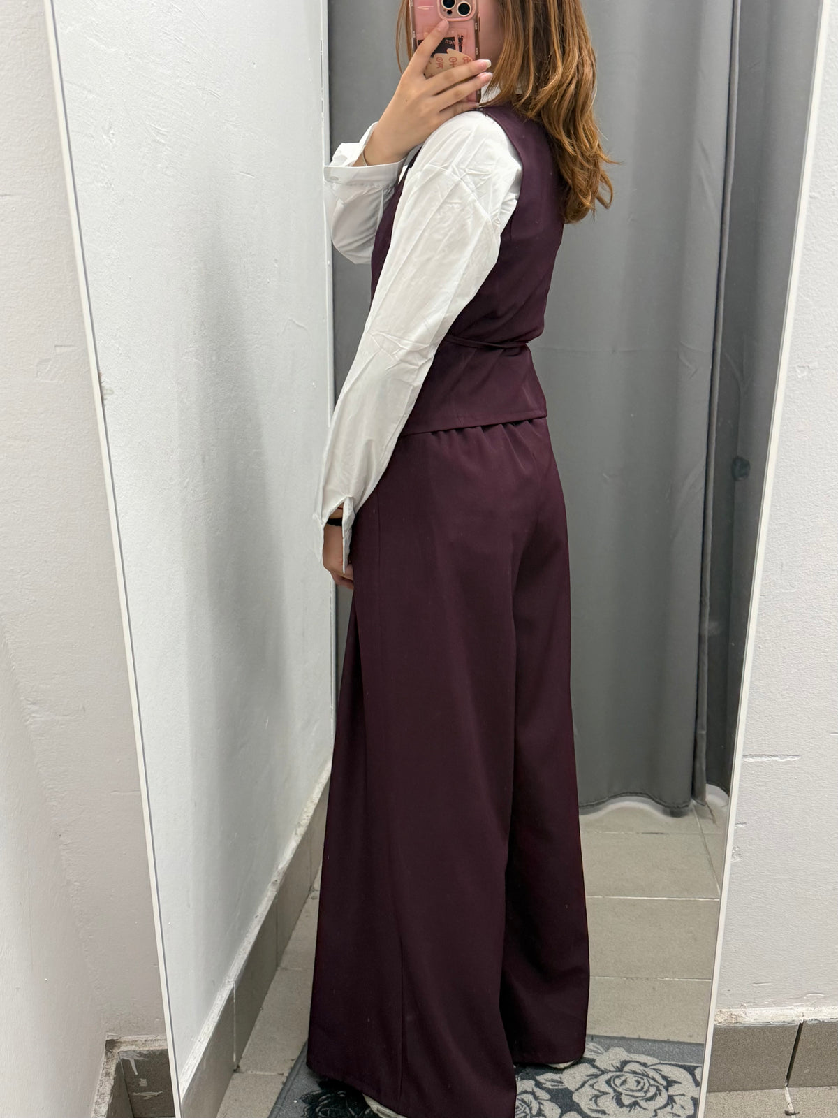 Set Coordinato Gilet A Portafoglio Con Spilla E Pantaloni A Gamba Larga FGD MODA