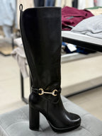 Stivali in ecopelle alti con gioiello tacco 12cm FGD MODA