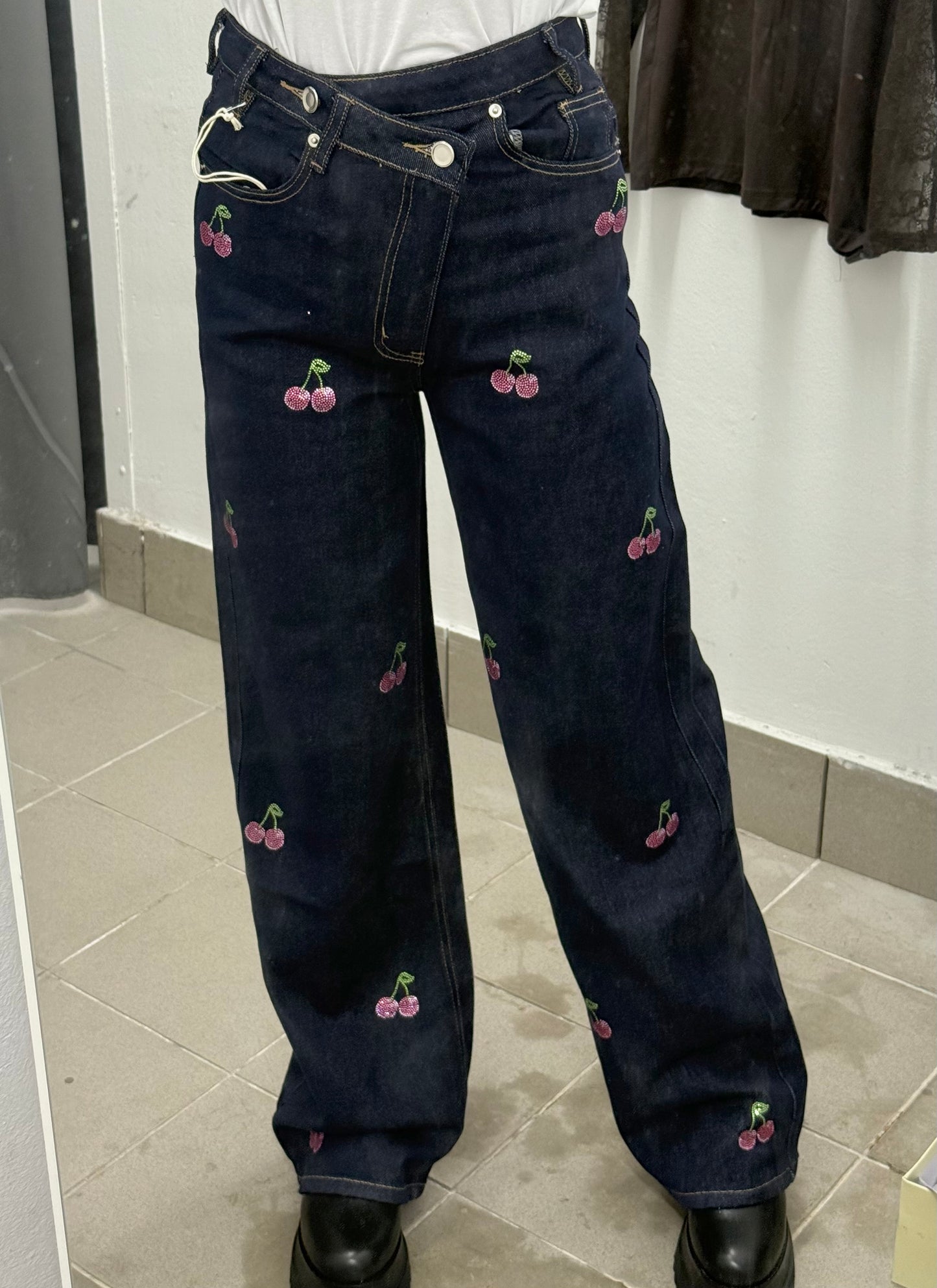 Jeans a palazzo Cherry brillantinato con doppia bottonatura