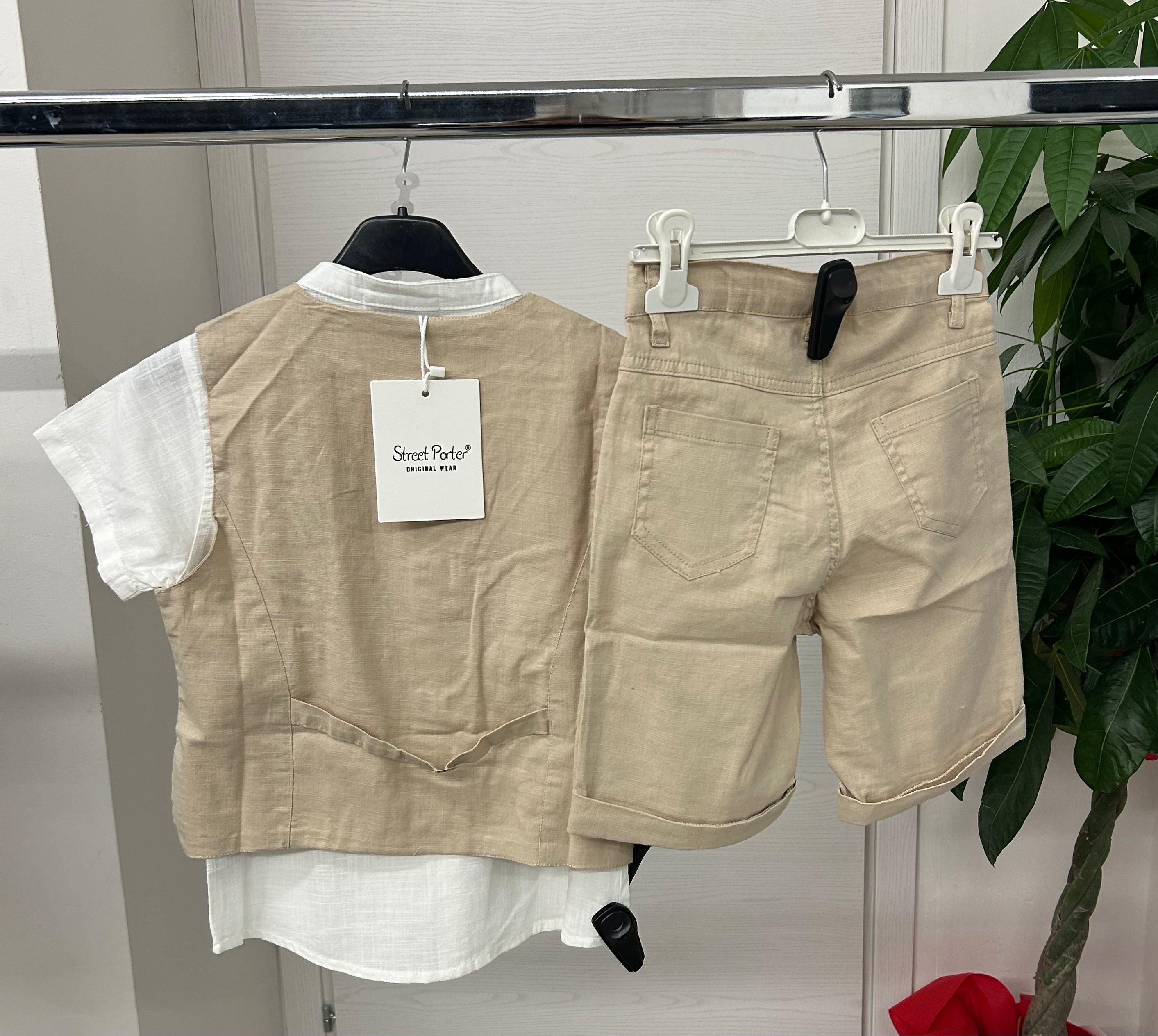Set coordinato 3 pezzi Camicia, Gilet e Pantaloncini FGD MODA