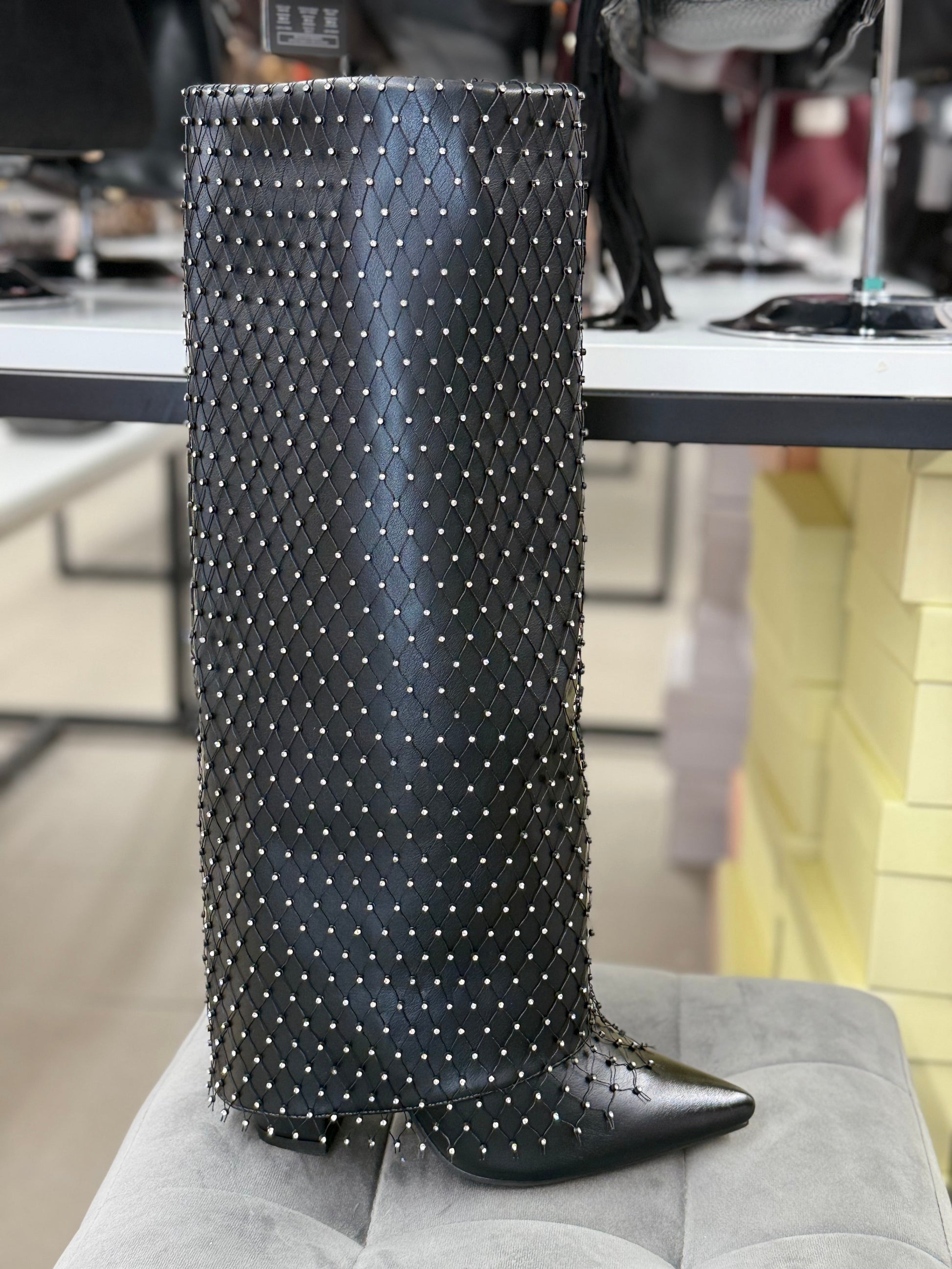 Stivali in ecopelle risvoltati con rete brillantinata FGD MODA