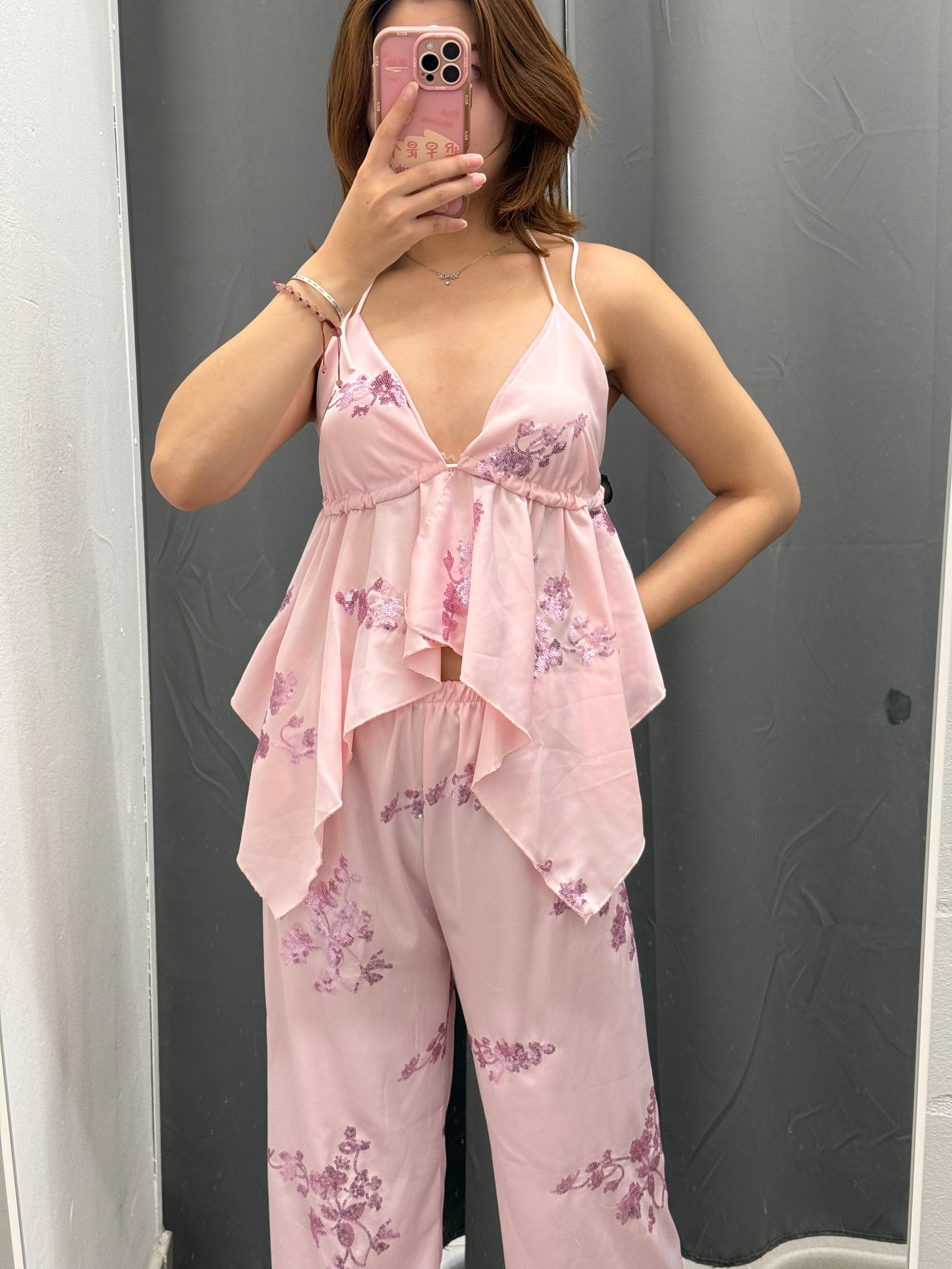 Set coordinato Top e Pantaloni a palazzo con paillettes FGD MODA