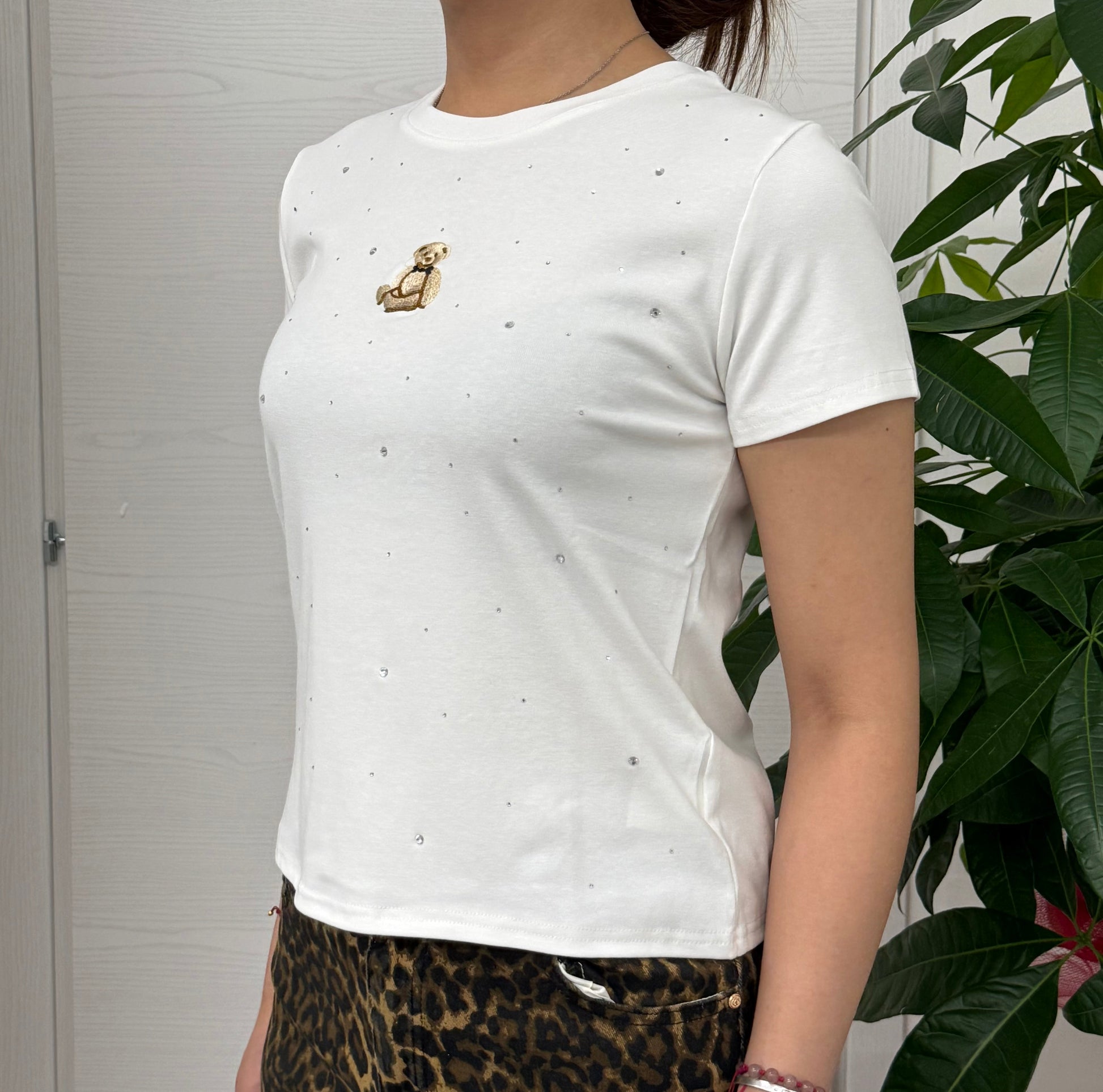 T-shirt brillantinata con teddy bear FGD MODA