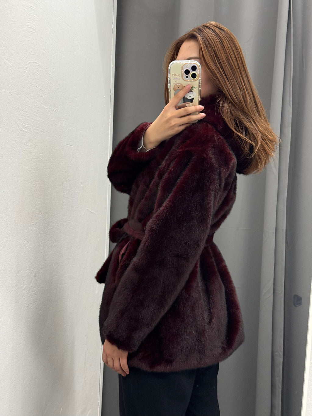 Cappotto Pelliccia Chiusura A Bottoni Con Cappuccio E Cinta FGD MODA