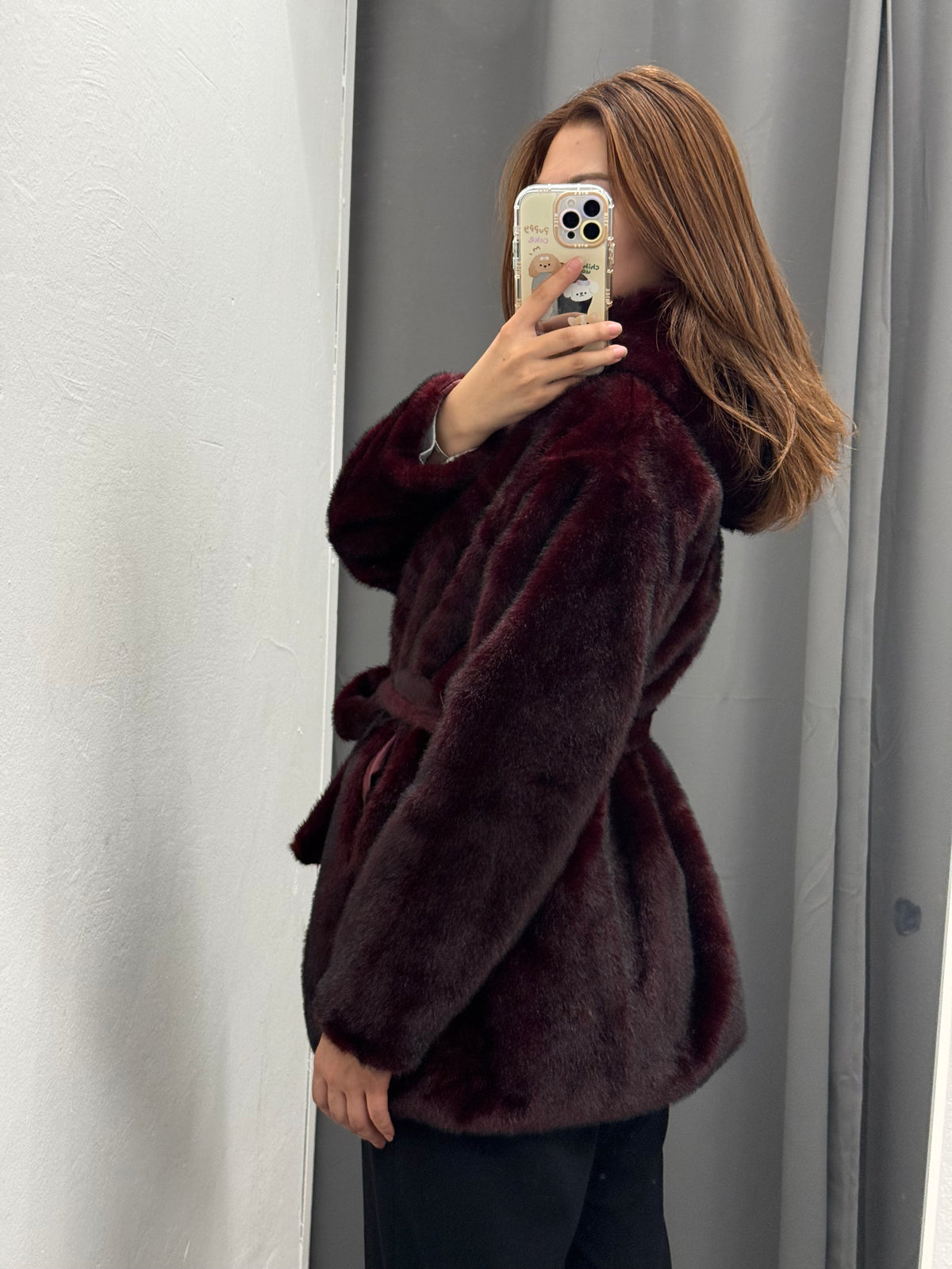 Cappotto Pelliccia Chiusura A Bottoni Con Cappuccio E Cinta FGD MODA